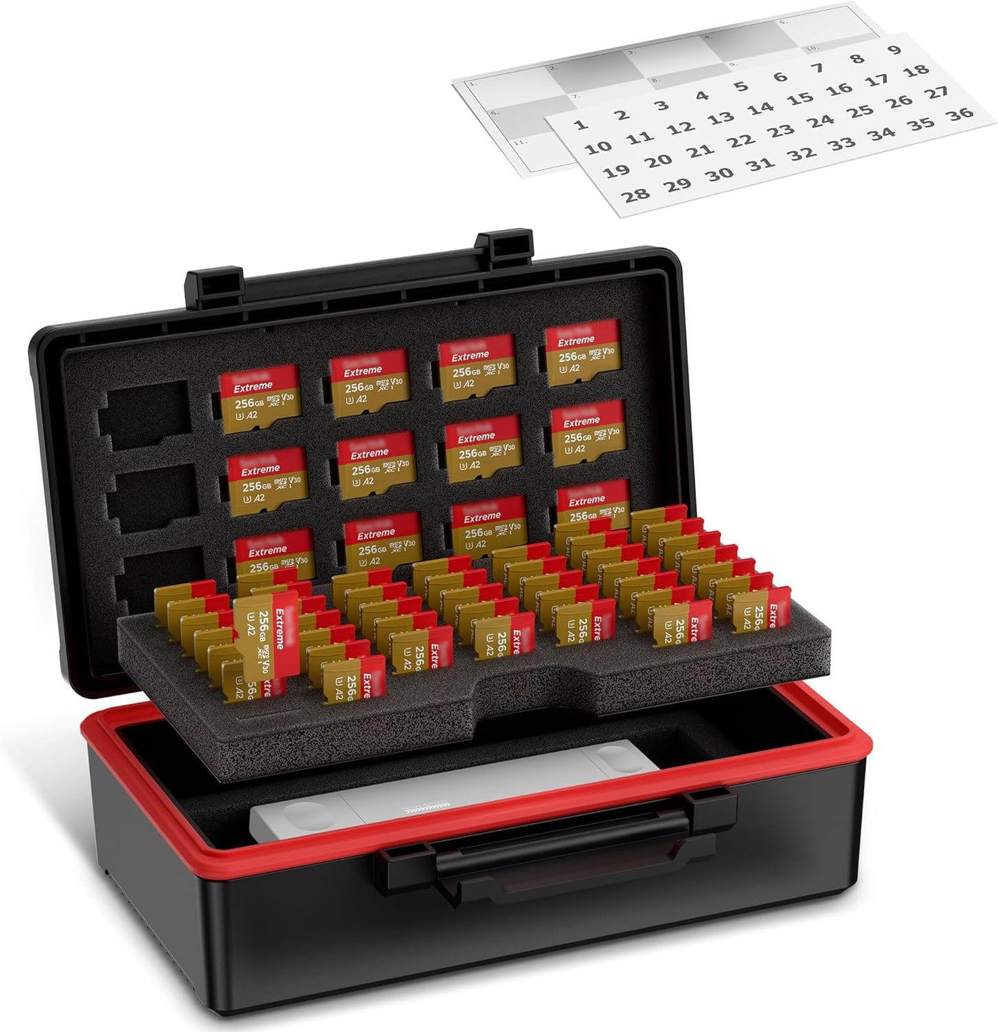 Kiorafoto 58 Slots TF Micro SD MSD Memory Card Case Holder Water-Resistant Anti-lost Anti-shock Storage Organizer with Labels & Notepaper, Switch Steam Deck Drone Trail Camera Memory Cards Accessories