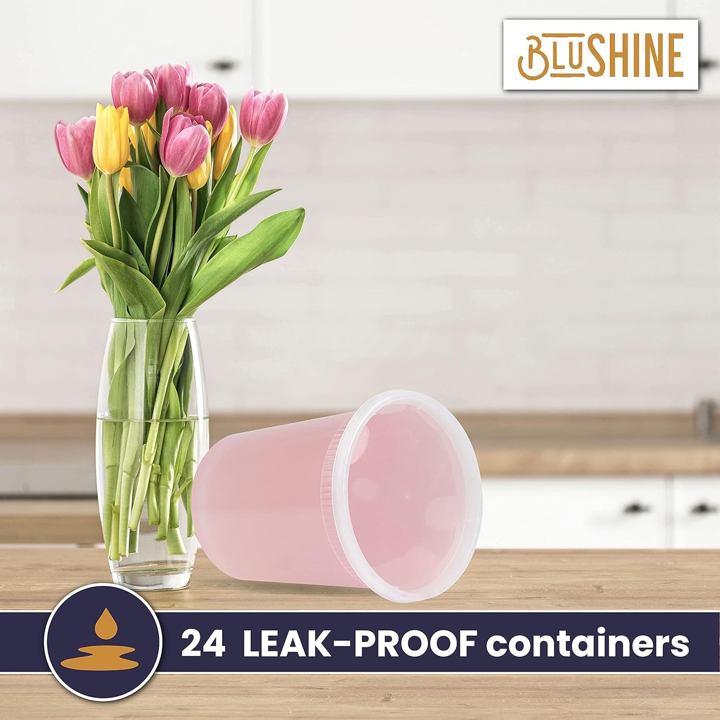 [24 Sets] 32 oz. Plastic Deli Food Storage Containers with Airtight Leak Proof Lids - Reusable - Microwave, Fridge, and Freezer Safe