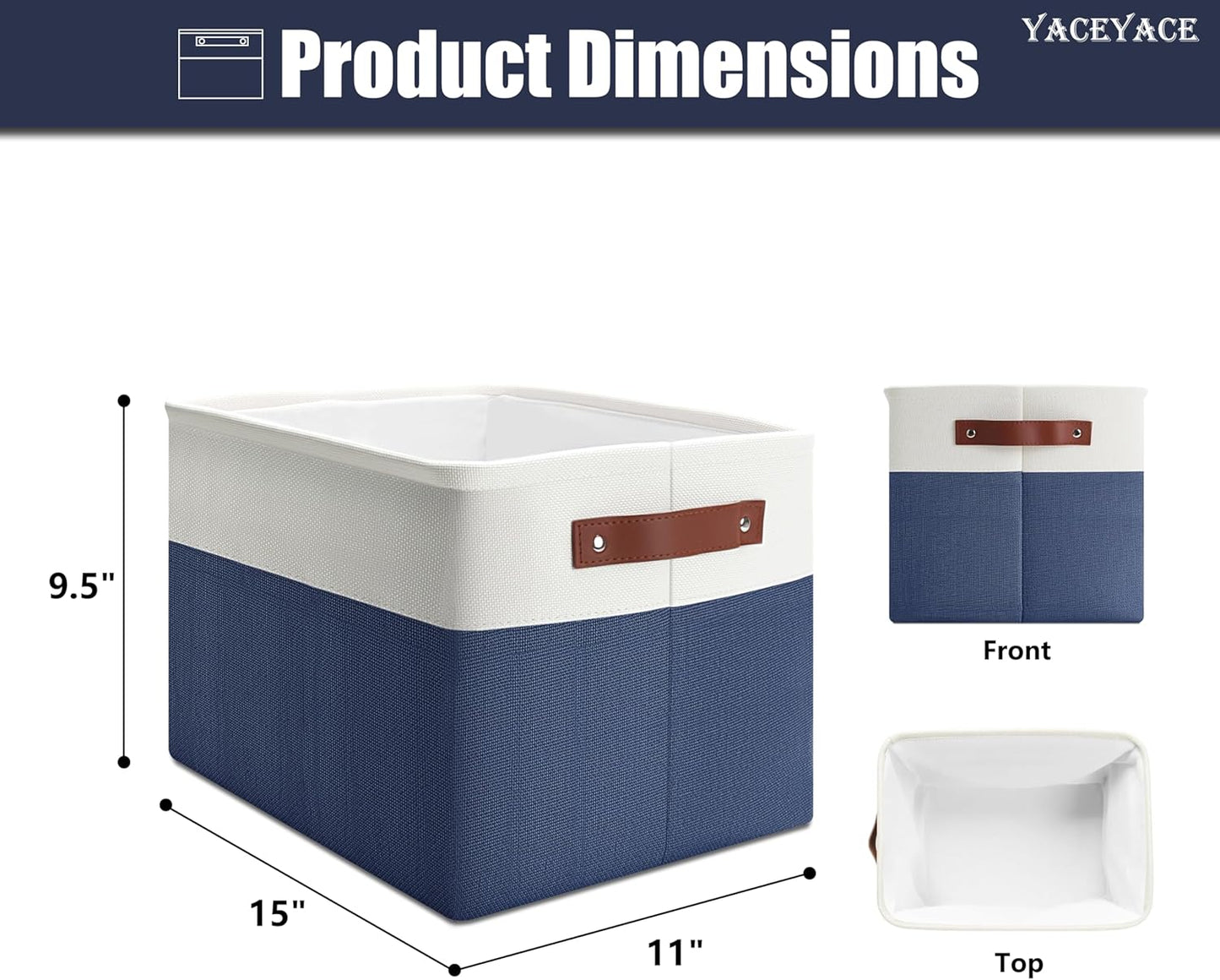 Basket for Blankets, 4 Pack 15"x11"x9.5" Linen Fabric Storage Bins for Shelves, Foldable Baskets for Cloth, Toy, Home Organizing, Decorative