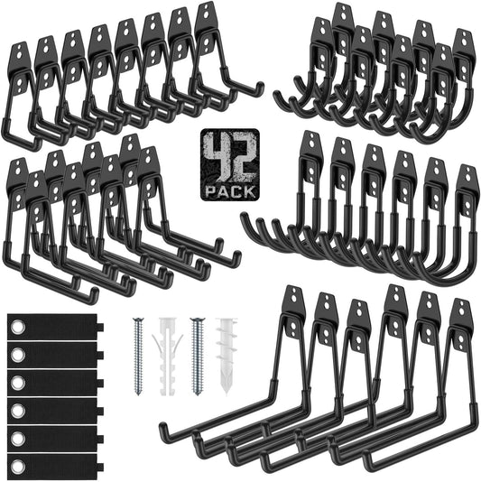 Garage Hooks with Anti-Slip Coating,Heavy Duty Wall Mount Storage Hooks for Hanging Bike,Hose,Ladder,Yard,Garden Tools (42 Pack Black)