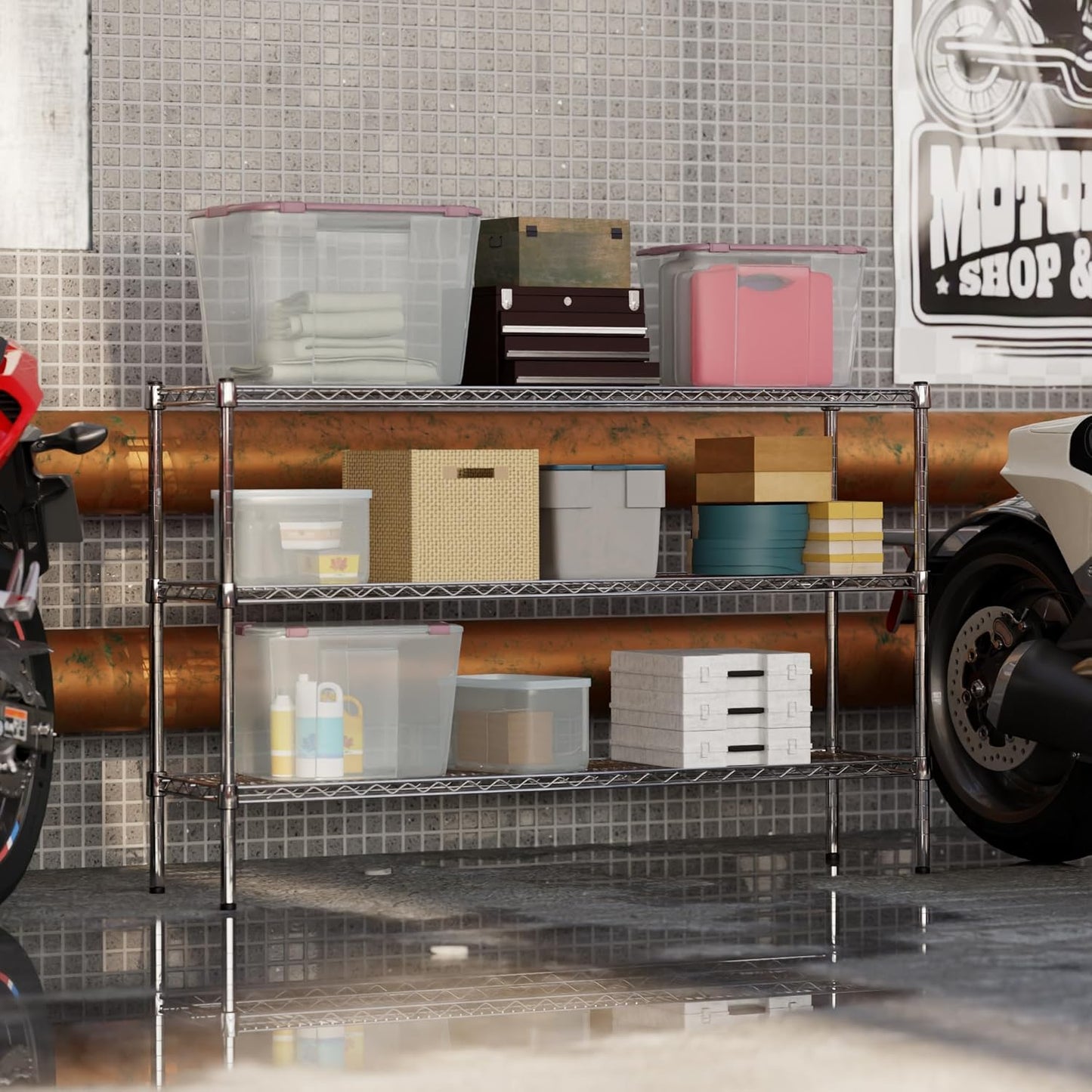 14" Deep x 54" Wide x 34" Height Wire Shelving Kit | 3-Tier | NSF Commercial Storage Rack Unit