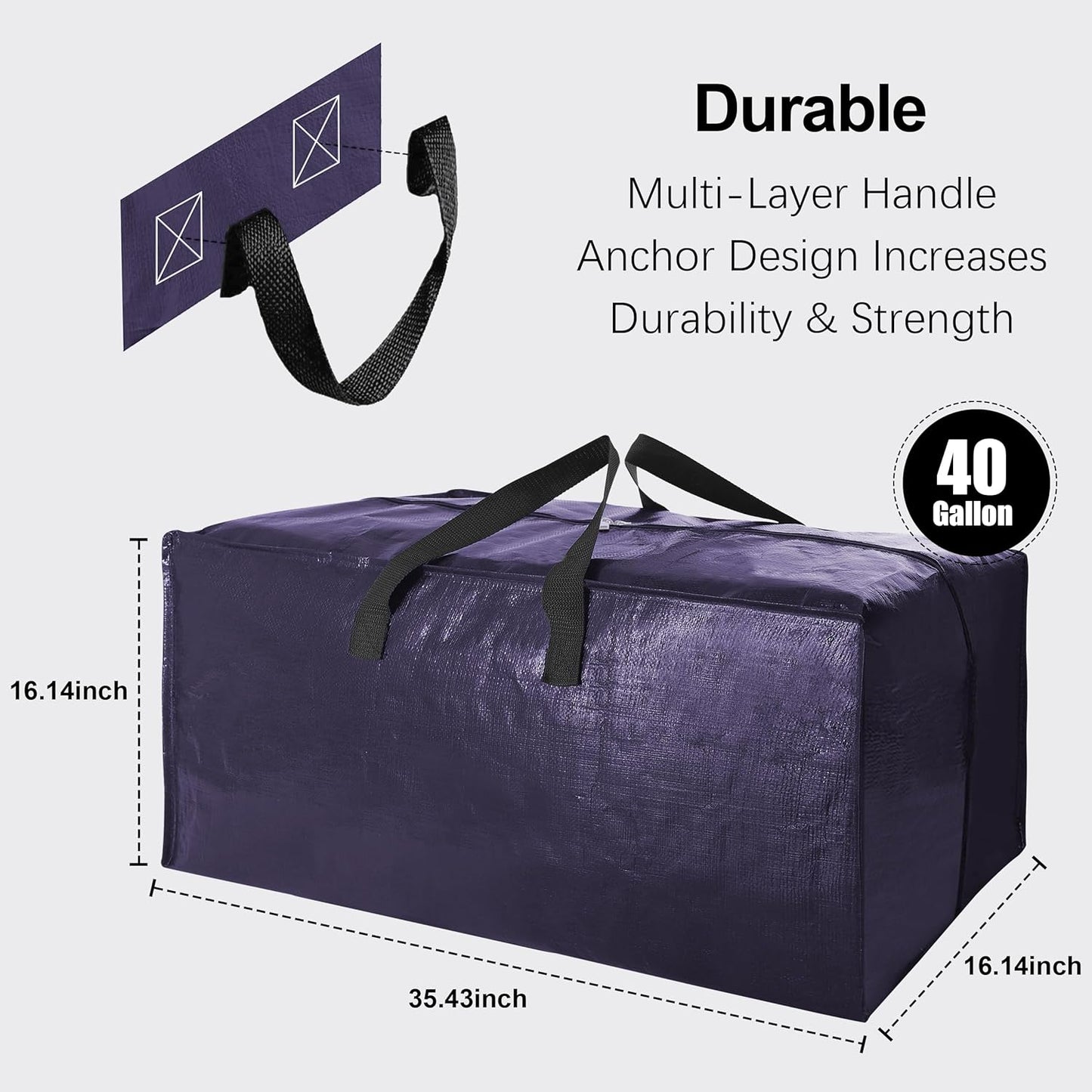 6 Pack Heavy Duty Extra Large Moving Bags W/Backpack Straps - Strong Handles & Zippers, Storage Totes For Space Saving, Fold Flat, Alternative to Box and Bin (40 gal, Blue)