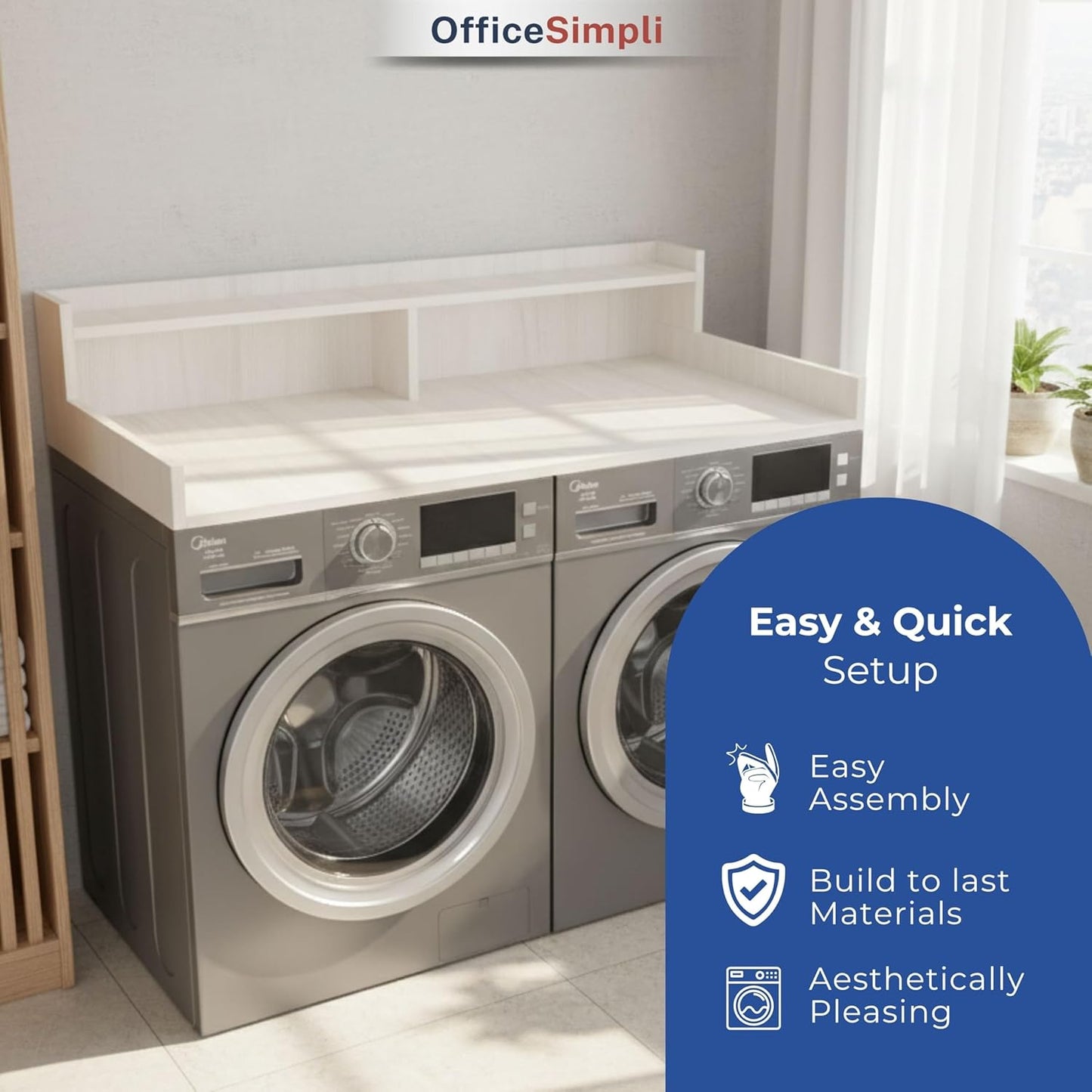 OfficeSimpli Washer Dryer Countertop with Shelf - 27.5 x 54 Inch - Made in USA Laundry Countertop Over Washer and Dryer with Non-Slip Pads, Storage Shelf, Laundry Topper Organizer, Rustic Oak