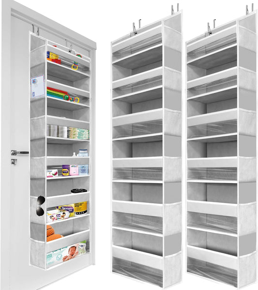HOMELUX THEORY Over The Door Organizer Hanging - 50lbs Load 6 Large Front & 12 Side Pockets, 2 Pack Over The Door Shoe Organizer, Hanging Closet Organizer For Toys, Diaper, Purse, Sewing (Light Gray)