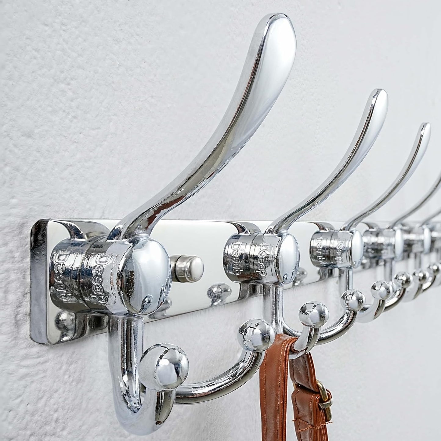 Dseap MaxStrong 2.0 Coat Rack Wall - 37” Long 10 Tri Hooks - Ultra Heavy-Duty Stainless Steel Wall Mount Coat Hanger, Hook Rail for Clothes Hats Jacket Towels Chromed, Pack of 2