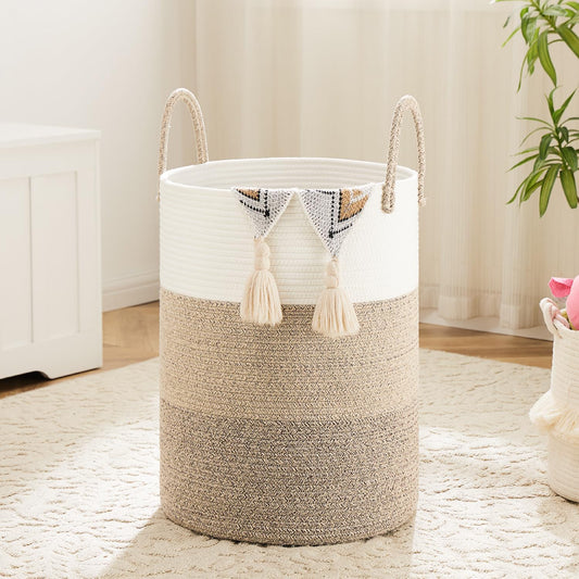 Laundry Basket,Woven Cotton Rope Laundry Hamper,60L for Decorative Storage of Dirty Clothes,Toys and Blankets in Bathroom,Bedroom and Living Room