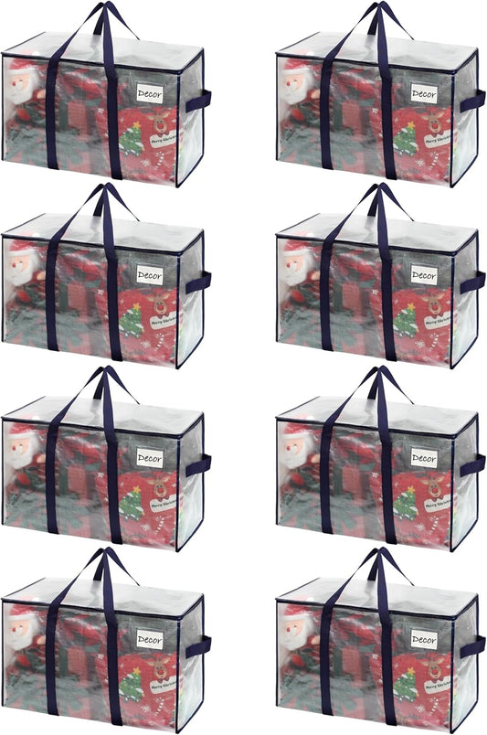 VENO 8 Pack Moving Bags and Large Christmas Storage Bins with lids. Alternative to Moving Boxes, Packing Supplies for College. Extra Large Heavy Duty Totes for Packaging (Clear, 8 Pack)