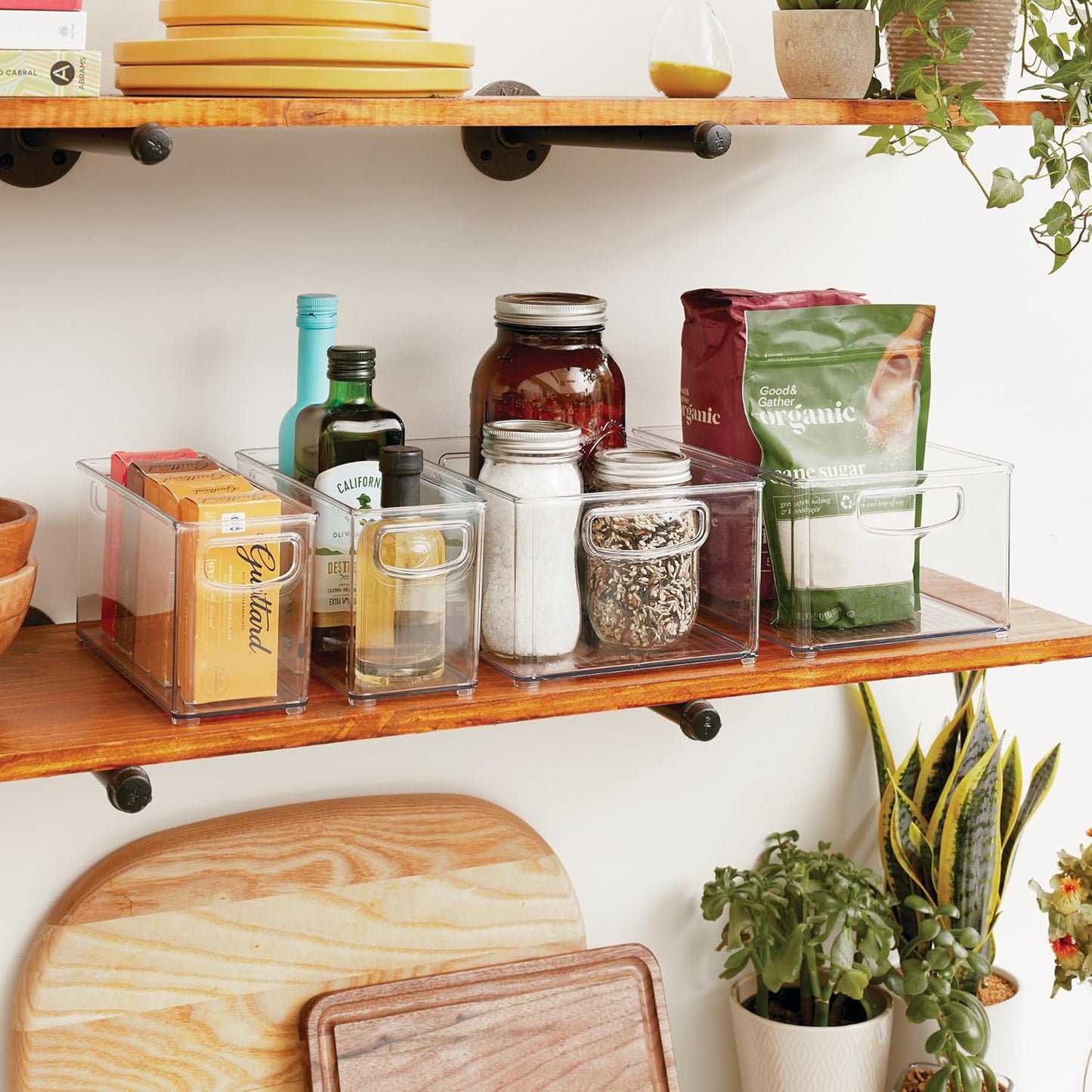 iDesign 4-Piece 50% Recycled Plastic Organizer Bin Set for Pantry and Cabinet Organization, Made in The USA – Two 10” x 8” x 5” and Two 10” x 4” x 5” Bins, Clear