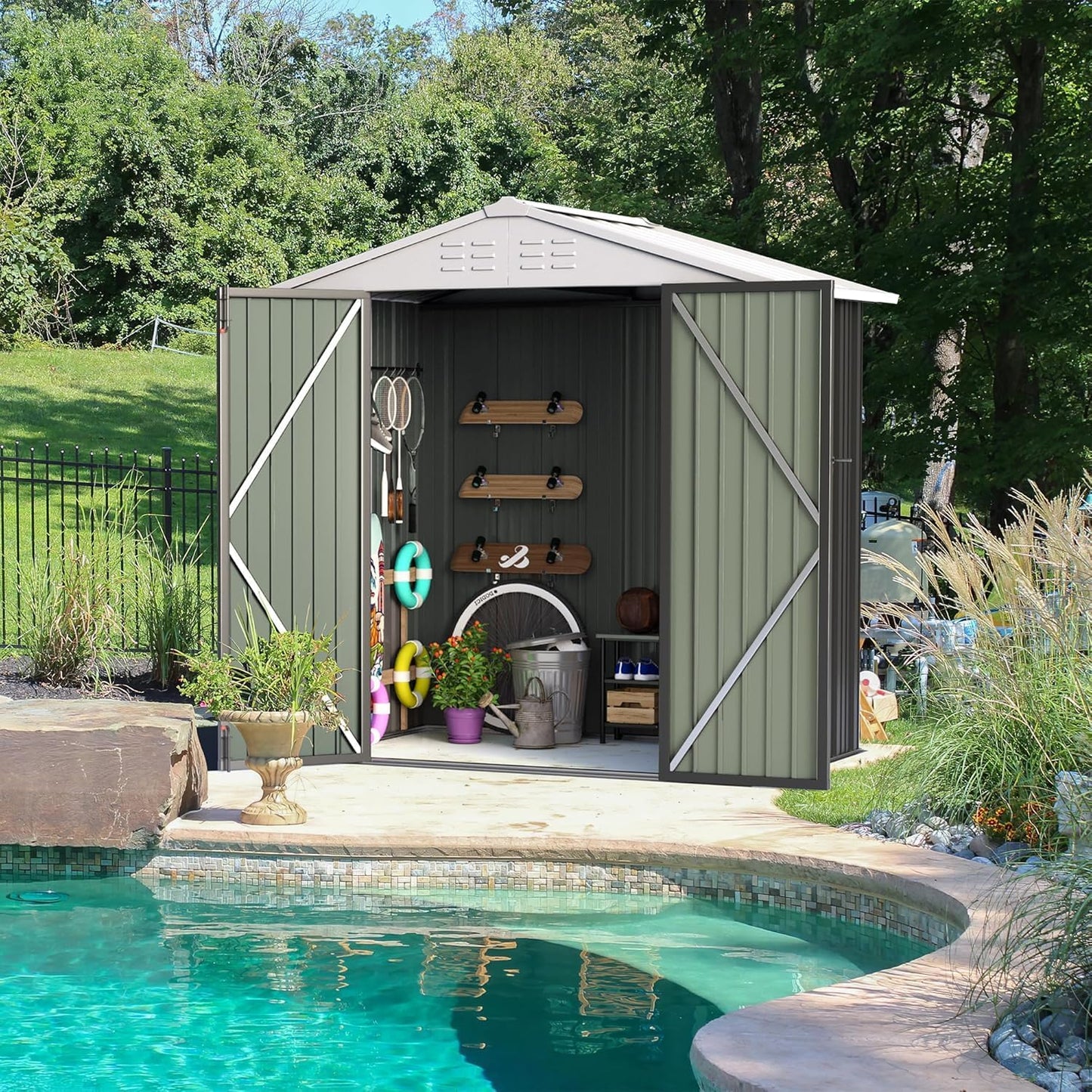 Furniwell 6x4 FT Outdoor Storage Shed, Metal Garden Sheds Outdoor Storage House with Single Lockable Door for Backyard Patio Lawn, Gray