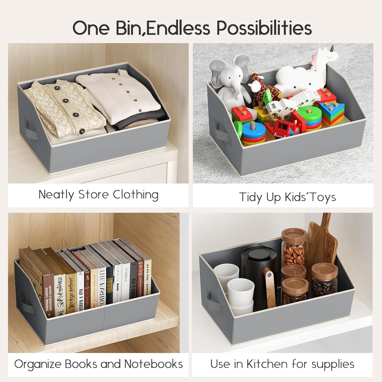 Large Closet Organizers and Storage Bins - 6 Pack Trapezoid Storage Baskets for Shelves, Foldable Fabric Baskets with Handles Ideal for Closet, Basket, Wardrobe and Shelf Storage, Grey