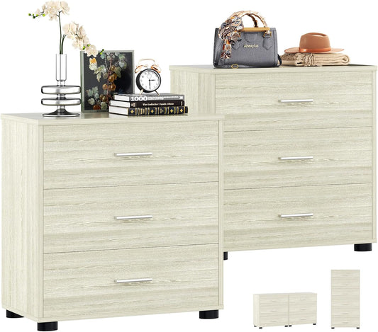 Aheaplus Closet Drawers Set of 2, Wood Closet Organizers and Storage with 3 Drawers, Closet Drawers Organizer System, Nightstands Bedside End Table with 3 Drawers Storage for Bedroom, White Oak