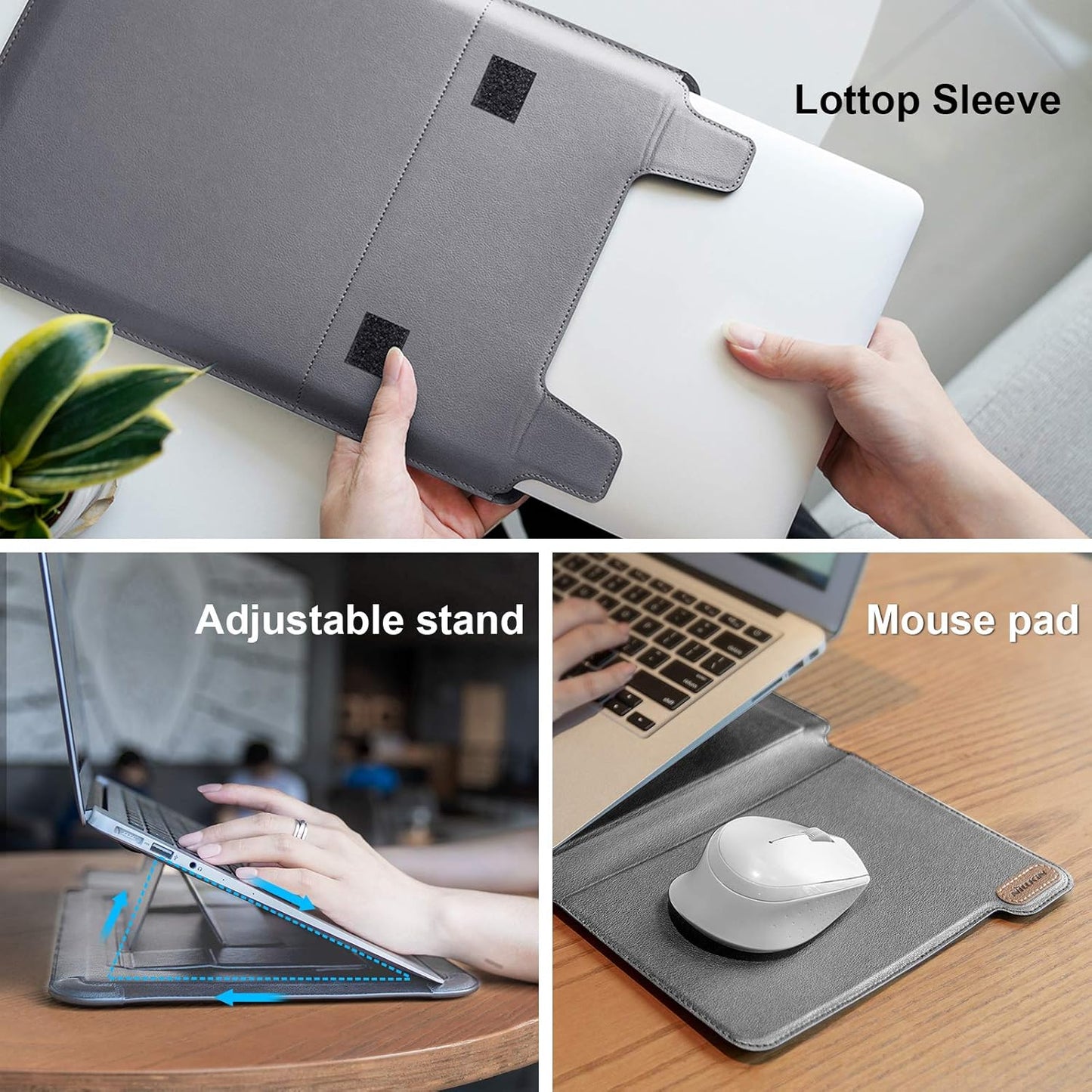 Nillkin Laptop Sleeve 15.6 inch, MacBook Sleeve with Adjustable Stand & Mouse Pad, 2 Stand Modes, 15 inch Laptop Case, Slim MacBook Accessories for Samsung/Surface/Chromebook/HP 13-15.6 inch, Gray