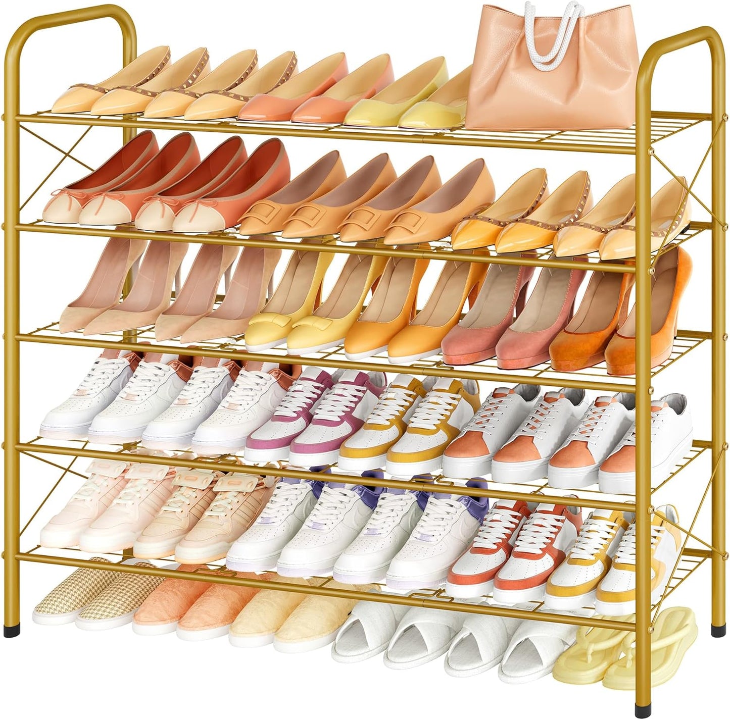Hoctieon 5 Tier Shoe Rack for Closet, Durable Mesh Style Shoe Rack, Entryway Shoe Shelf, Shoe Storage Organizer for Hallway, Bedroom, Living Room, Wardrobe, Gold