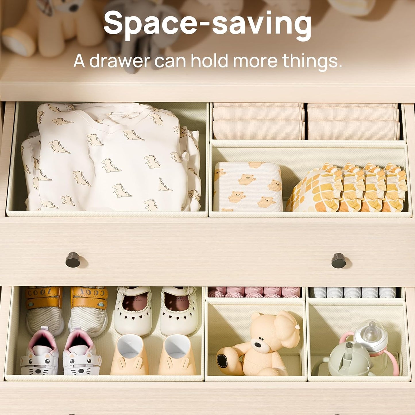 Vtopmart 12 Pack Baby Clothes Organizer, Dresser Drawer Organizer for Baby Clothing, Foldable Fabric Closet Drawer Storage Bins, Nursery Dresser Dividers for Bra, Socks, Ties, Scarf