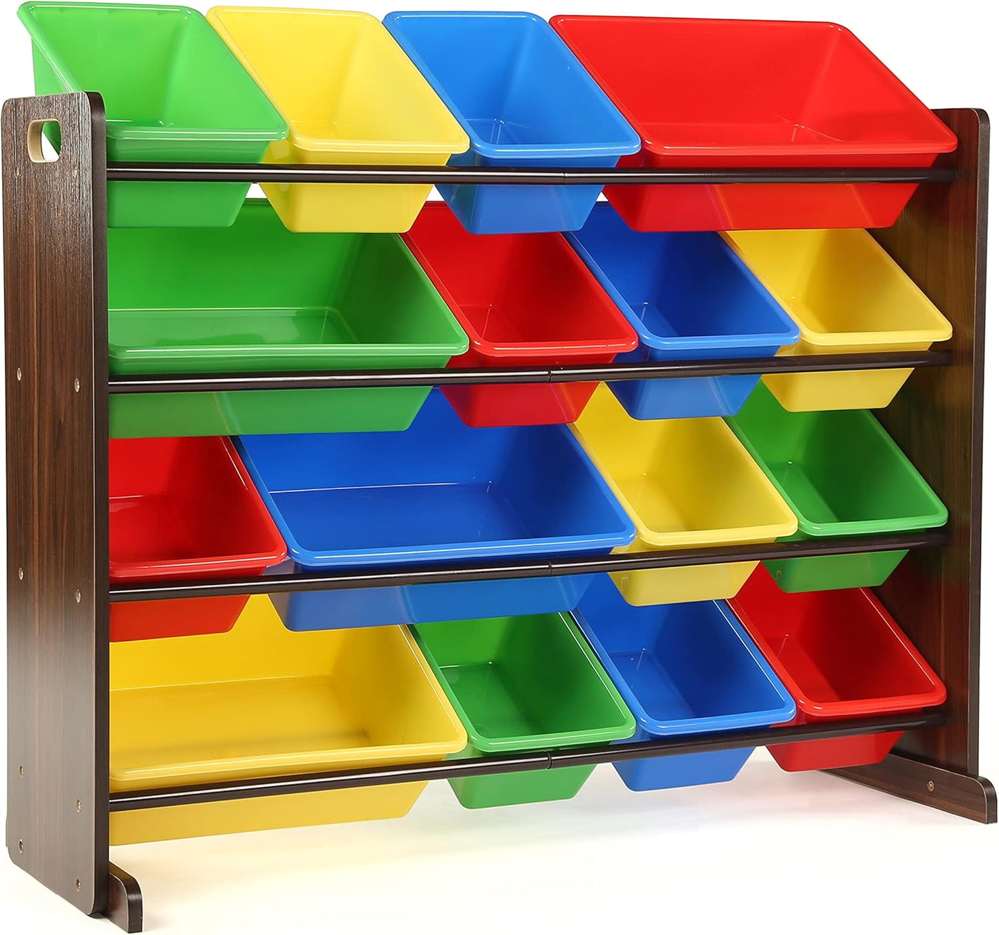 Humble Crew Supersized Toy Storage Organizer with 16 Removable Bins, Walnut/Primary – Large Toy Storage for Toddlers Ideal for Kids' Rooms, Playrooms, and Nurseries - Modern Toy Bins for Kids