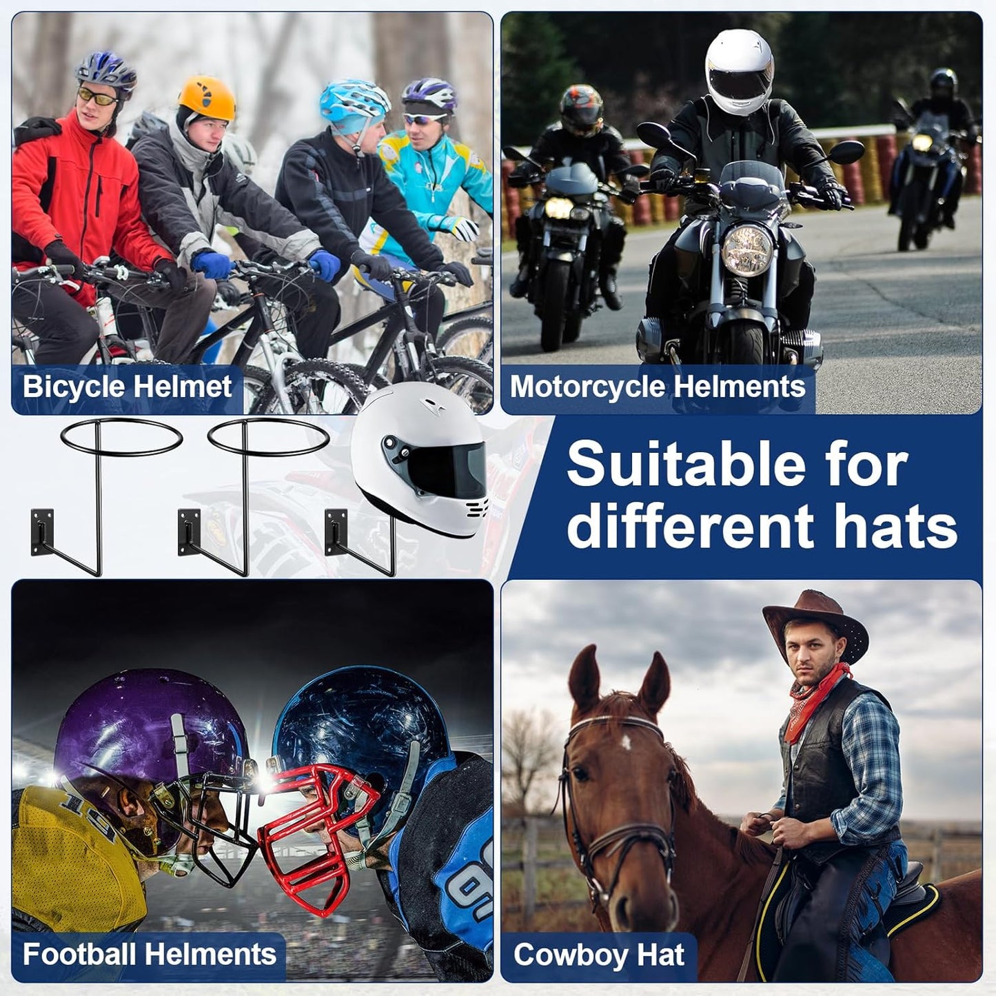 3 Pack Helmet Hanger Wall Mount Motorcycle Helmet Rack Metal Ball Holder for Basketball Volleyball Football Multifunctional Display Hook Stand for Cap Hat Wig Riding Jacket Coat