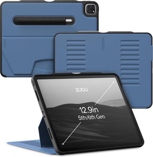 ZUGU Case for iPad Pro 12.9 Case 5th / 6th Generation Stand 2021/2022, Slim Protective Cover with Wireless Apple Pencil Charging, Magnetic Stand & Sleep/Wake Magnetic Cover, Slate Blue