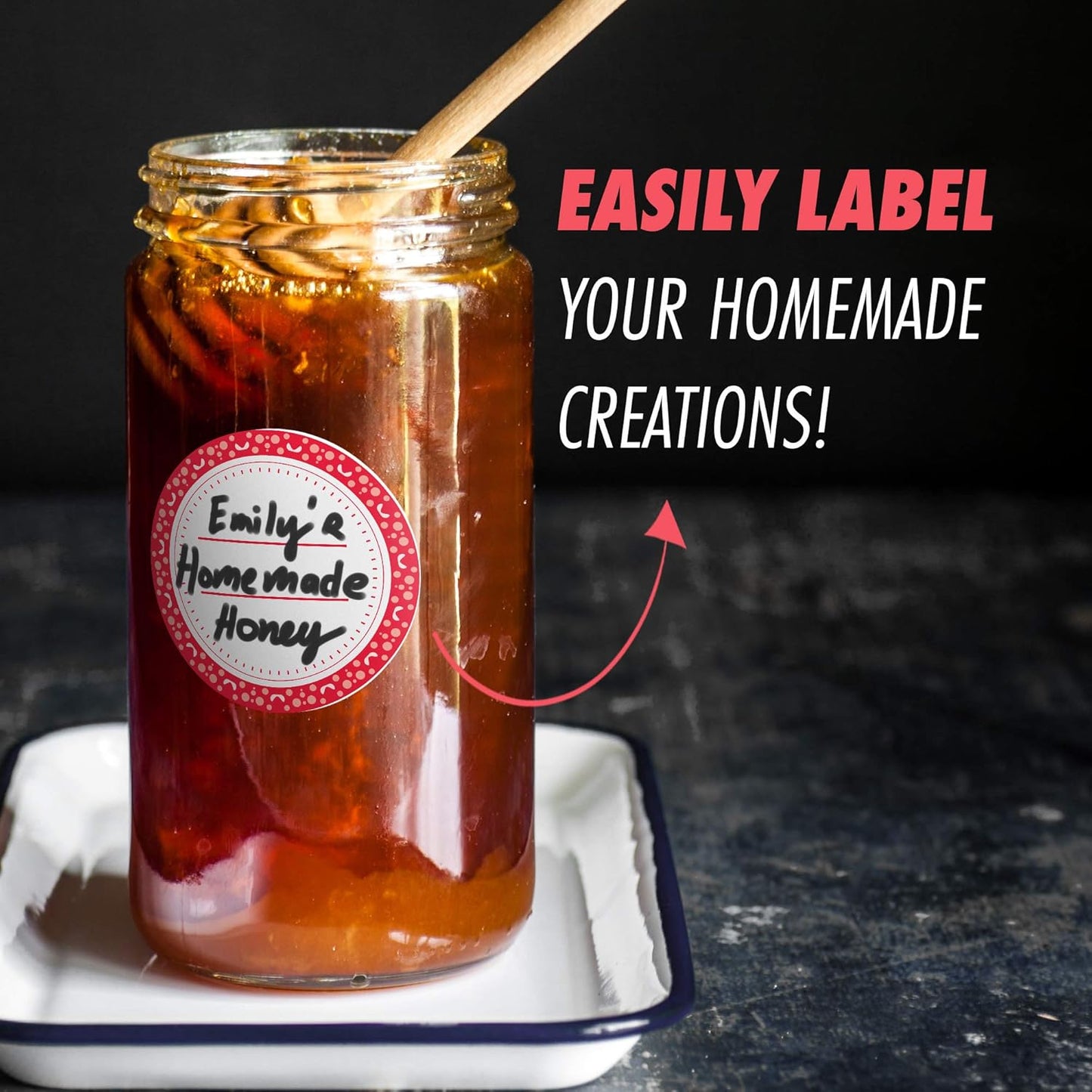 Canning Labels Dissolvable Stickers for Mason Jars and More (2" Round 200/roll) Canning Supplies Washes Off in Seconds Like Magic - Jar Labels Homemade Jam, Jelly, and More (Amaranth Red)