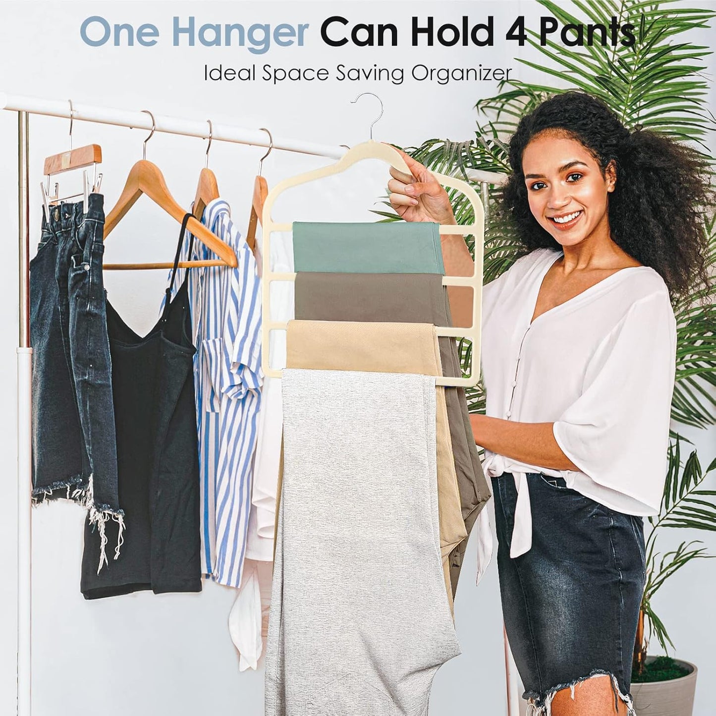 Velvet Hangers Space Saving Non Slip Pant Velvet Hangers, DUDUCOFU 6 Pack Beige Multi Layer Clothes Hangers Closet Organizer for Pants Trousers Scarf