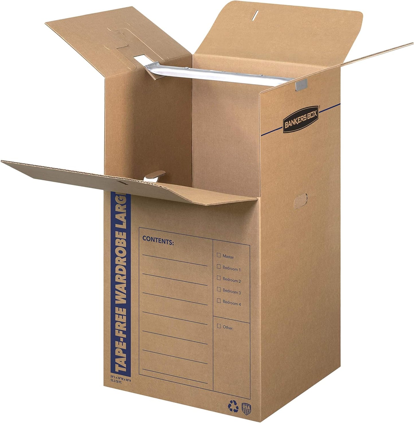Bankers Box Tall Wardrobe Box 3 Pack, Tape-Free Design, 24-in x 24-in x 40-in (7710501)