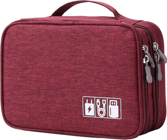 Lanola Travel Cable Organizer Bag, Electronic Accessories Case Portable Double Layer Cable Storage Bag for Cord,phone,Charger, Flash Drive, Phone, SD Card,Personal Items - (Red)