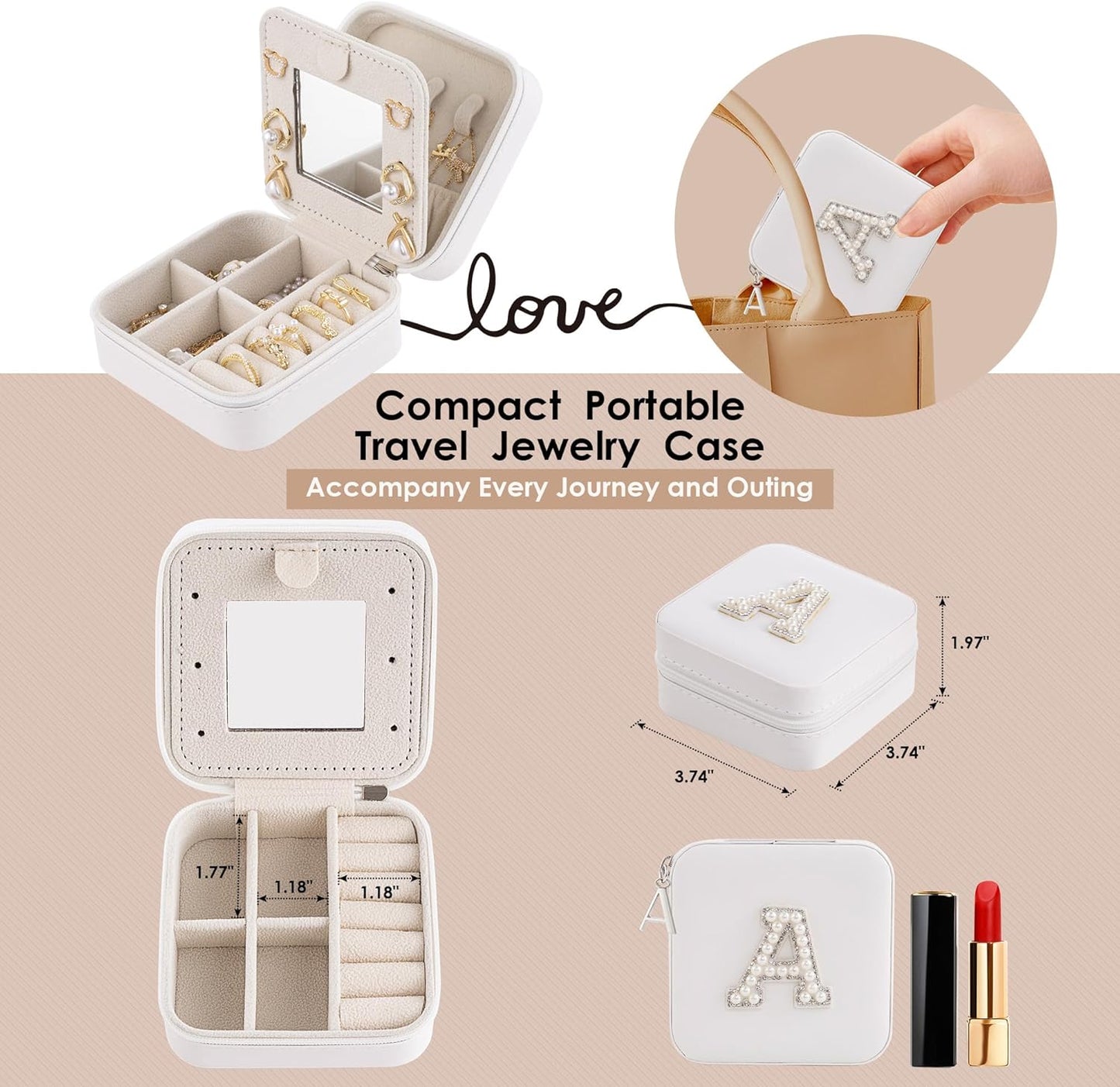Birthday Gifts for Women - Initial Jewelry Box, Travel Case Organizer for Wife, Girlfriend, Graduation & Bridesmaid Gift