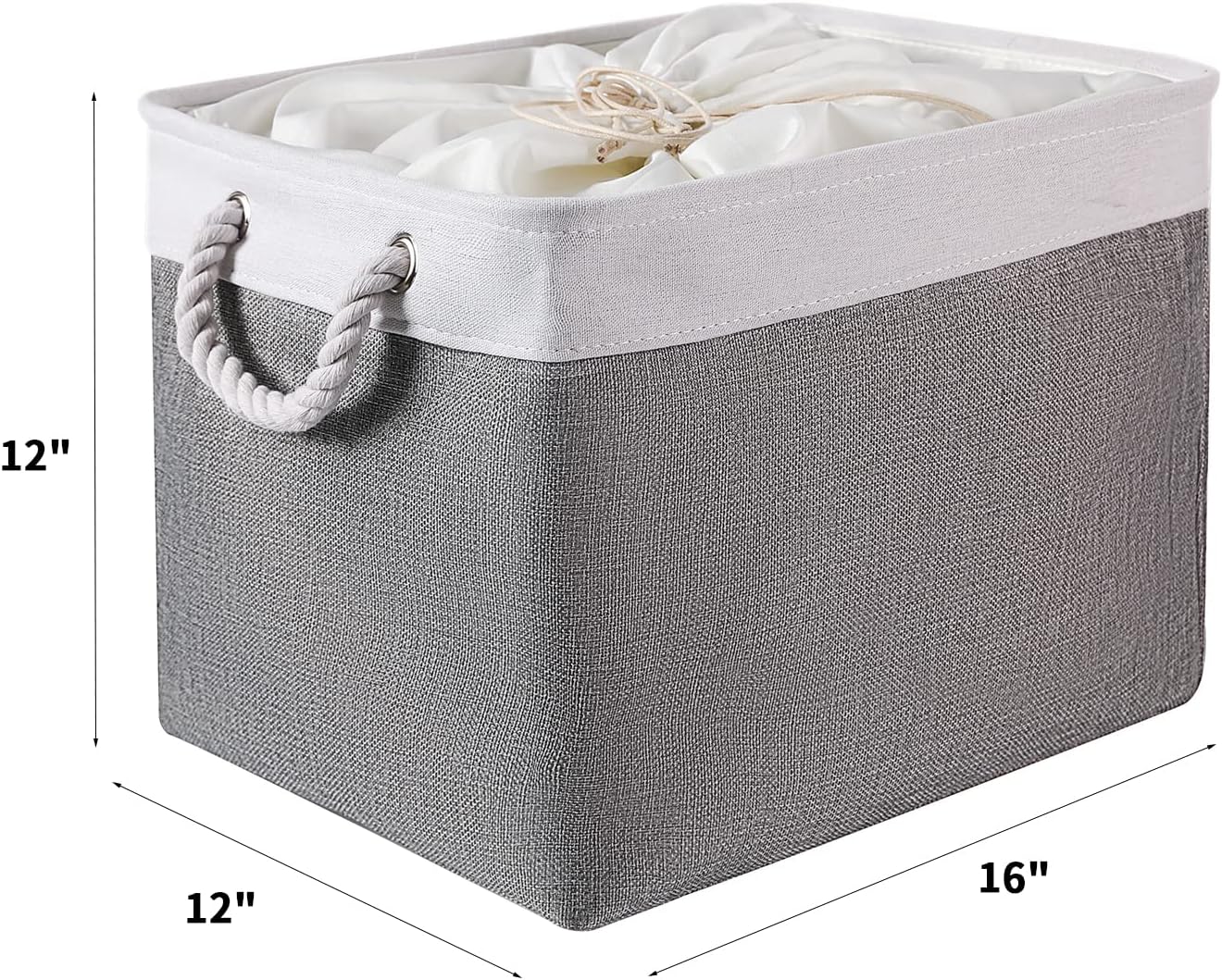 combocube 16 x 12 x 12 Inch Fabric Storage Bins for Shelves, Linen Storage Organizer Storage Basket with Ropes for Laundry, Home, Closet, Office, Clothes, Toys Organizer