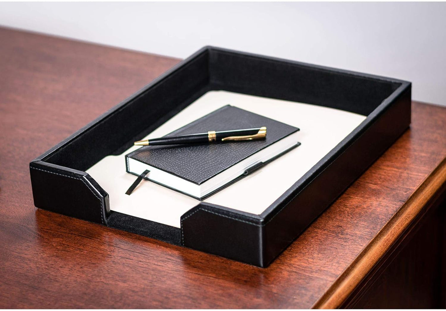 Dacasso Bonded Leather Desktop Tray Luxury Letter Holder & Paper Organizer for Desk, 13.5in x 10.5in x 2.13in, Black