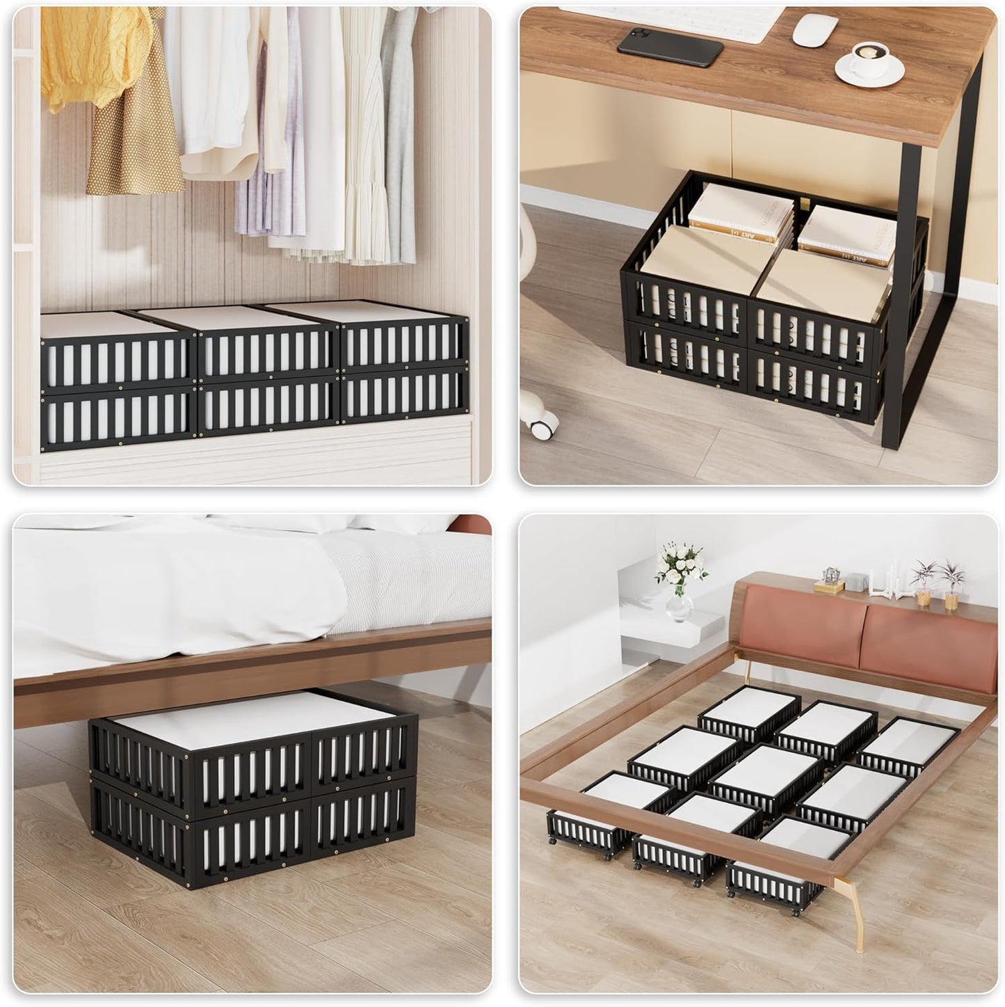 Bamboo Under Bed Storage with Wheels,Rolling Underbed Shoe Organizer Box for Shoes,Blankets,Toys,Clothes Container Space-Saving Bins for Bedroom,Closet,Dorm,Nursery