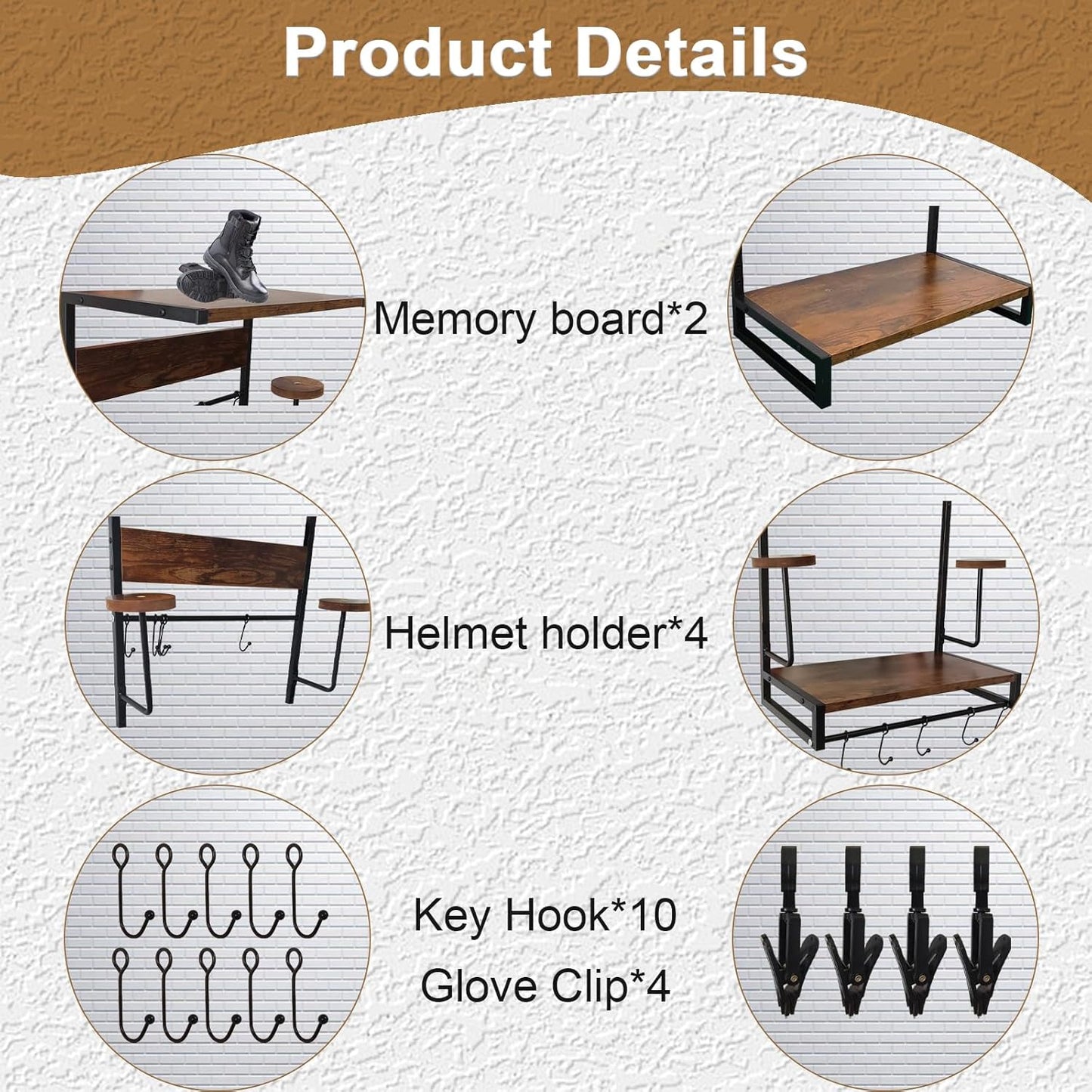 Motorcycle Helmet Holder Wall Mounted Motorcycle Gear Helmet Hook Rack Storage Helmet Hanger Display Stand Football Helmet Wall Mount with 2 Layer Wooden Boards and 4 Hat 14 Accesorios(Upgraded)