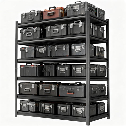 82'' Storage Shelves, Garage Metal Shelving Unit, Adjustable, Double-Layer Column with Reinforced Ribs, Heavy-Duty, Capable of Bearing 3600 lbs, Suitable for Garage, Warehouse, Kitchen Storage