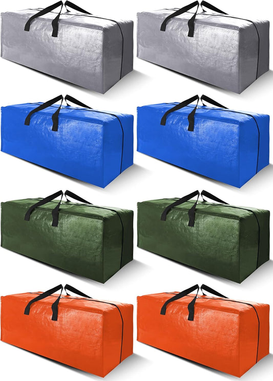 Cosy Family 8 Pack Heavy Duty Extra Large Moving Bags with Backpack Straps - Strong Handles & Zippers, Storage Totes For Space Saving, Fold Flat, Alternative to Moving Box (40 gal, Multicolored)