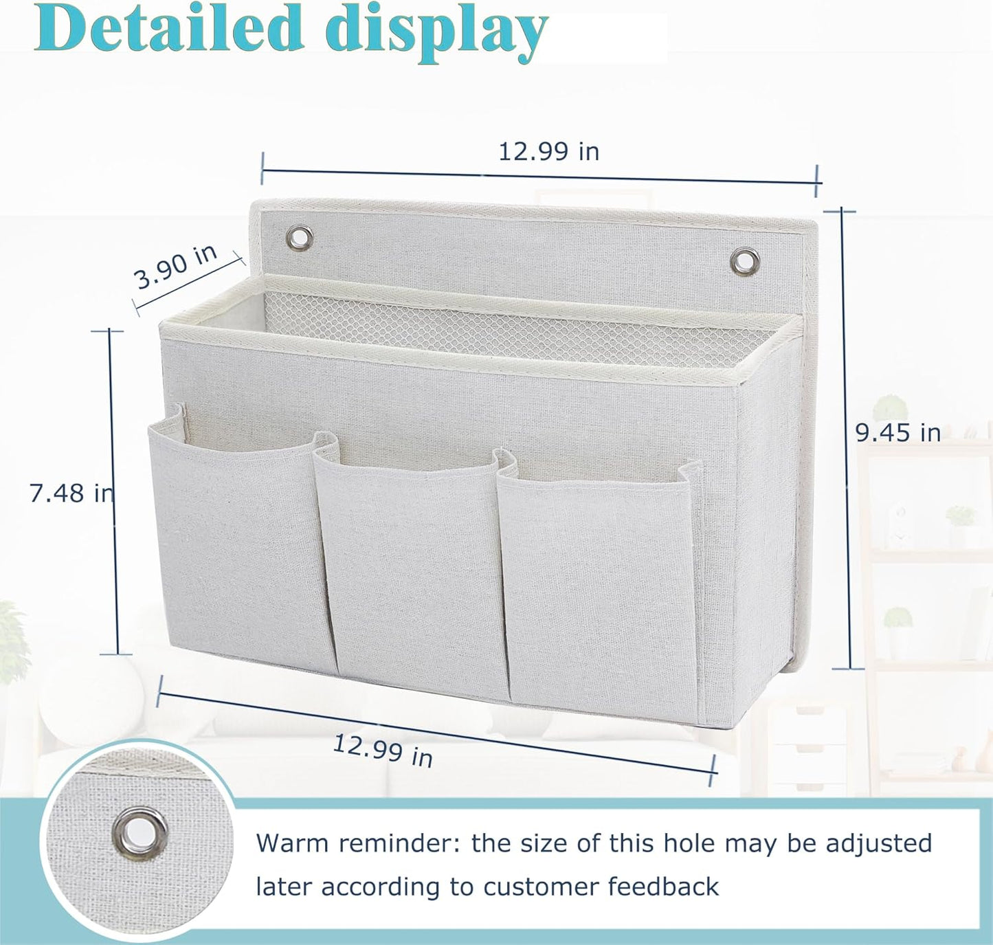 Wall Hanging Organizer Bag/Hanging Baskets with Large Mesh Compartment & 3 Pockets，Over the Door Organizer Space Saving Storage for Bedroom,RV Camper, Closet (White- 1 Pack)