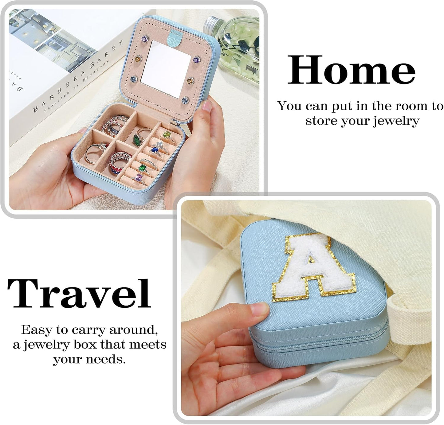 Parima New Home - Personalized Jewelry Holder Organizer for Travel | Preppy Stuff & Room Decor for Teen Girls - Letter N, Sky Blue