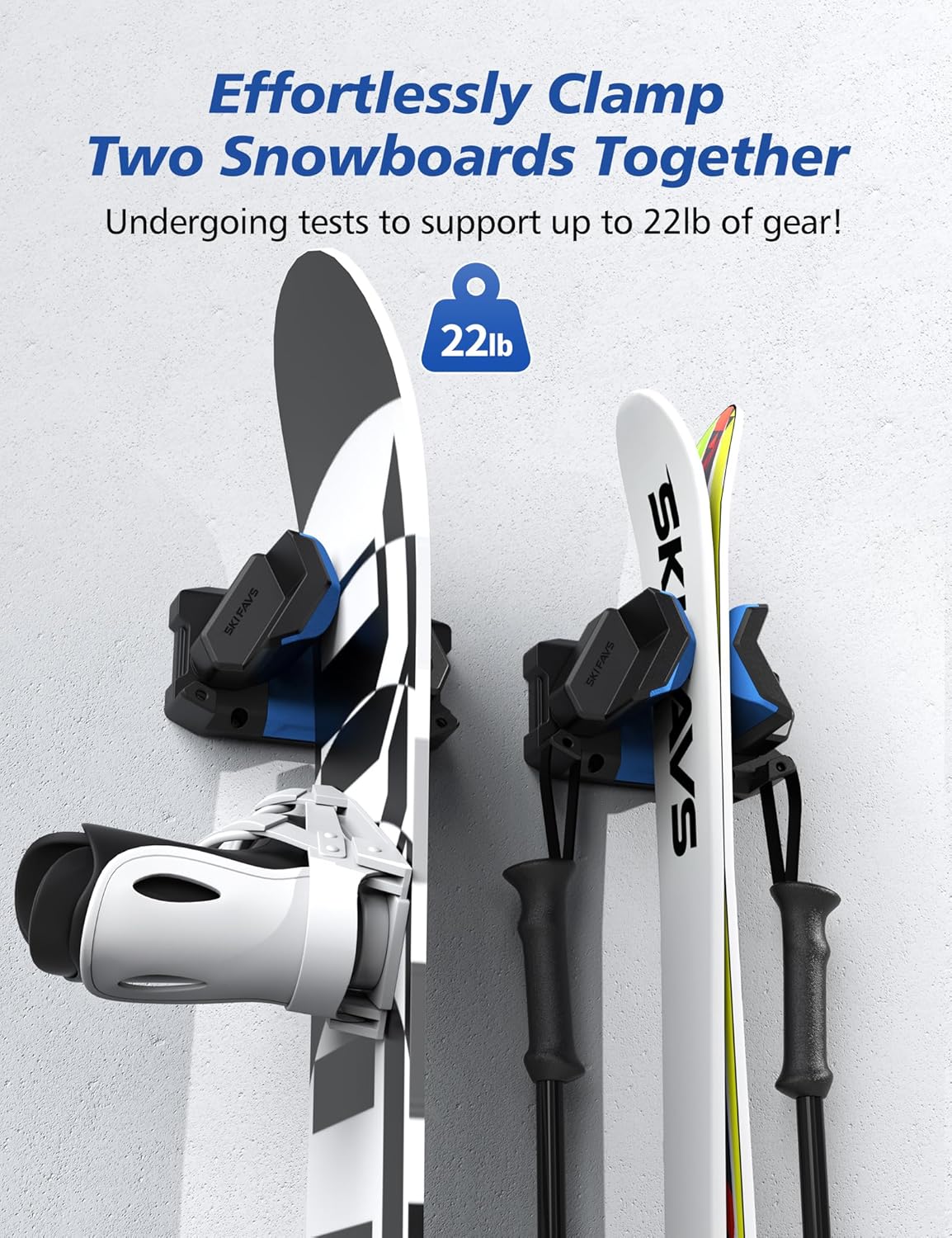 Ski & Snowboard Wall Rack, Ski Wall Mount & Ski Rack Wall Mount for Garage Space-Saving, Winter Gear Organizer, Fits Any Ski or Snowboard, Nonslip Ski Holders, Garage Organization, 4 Pack