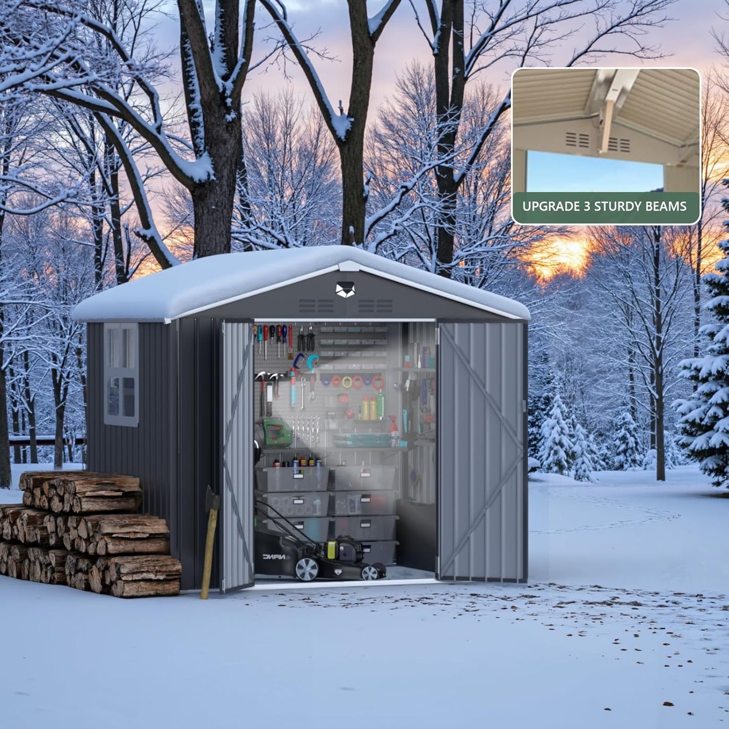 8x6 FTMetal Storage Shed, Outdoor Tool Sheds with Lockable Door & 1 Window, Large Heavy Duty Tool Sheds, Outside Waterproof Storage Building
