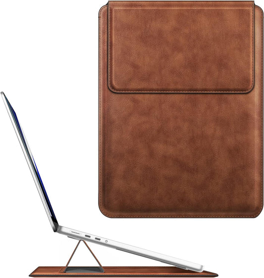 Fintie Sleeve Case for MacBook Air 13.6 A3240 A3113 A2681, Pro 14 A3434 A3401 A3185 A3112 A2992 A2918 A2779 A2442, MacBook Pro/Air 13 - PU Leather Slim Bag Cover with Stand Feature, Brown