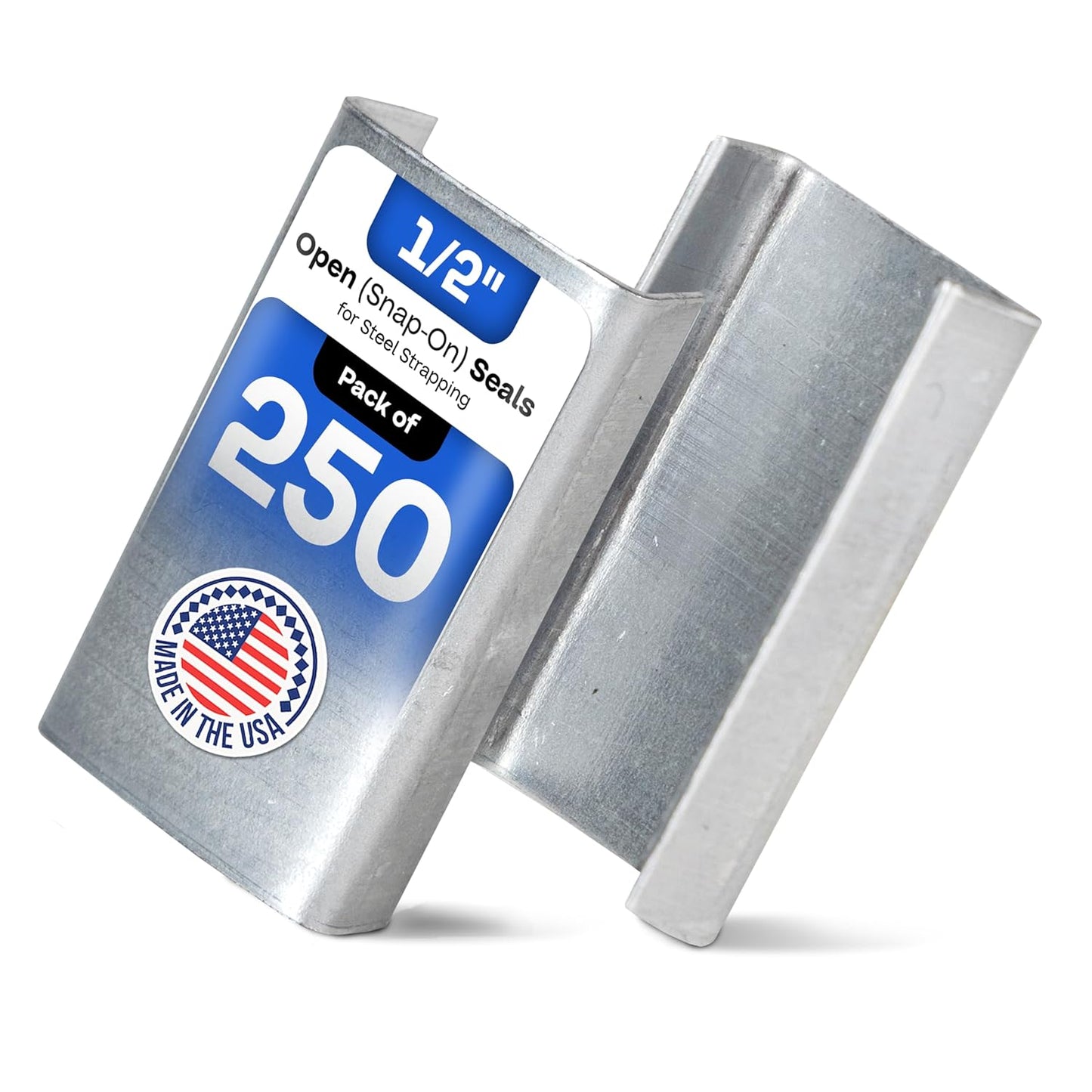IDL Packaging 1/2" Open (Snap-On) Seals for Steel Strapping, Pack of 250 - USA-Made Sturdy Metal Clips for Securing Heavy Packaging and Pallet Banding - Superior Holding Power for Steel Banding Jobs