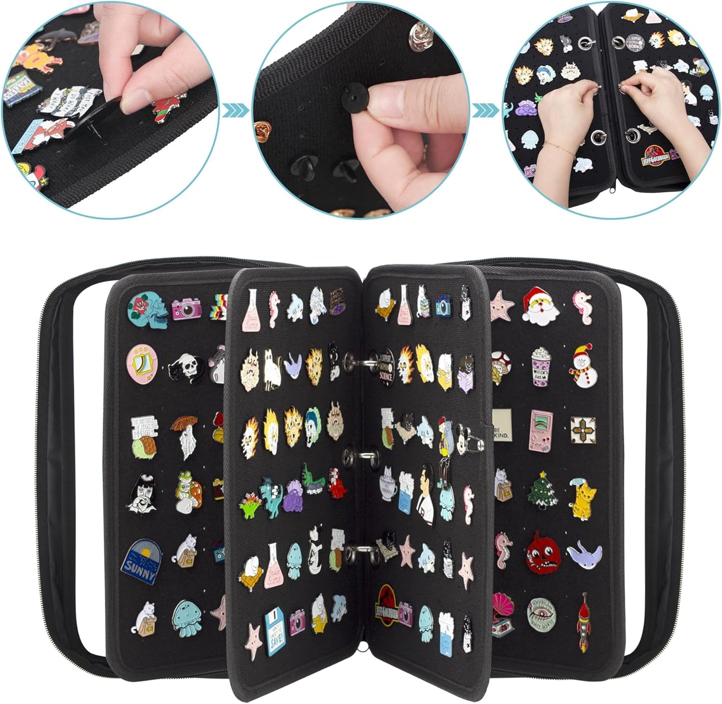 Enamel Pin Display Pages Pin Carrying Case, Pins Collection Storage Organizer Case, Travel Brooch Pin Display Bag (Pins Not Included)