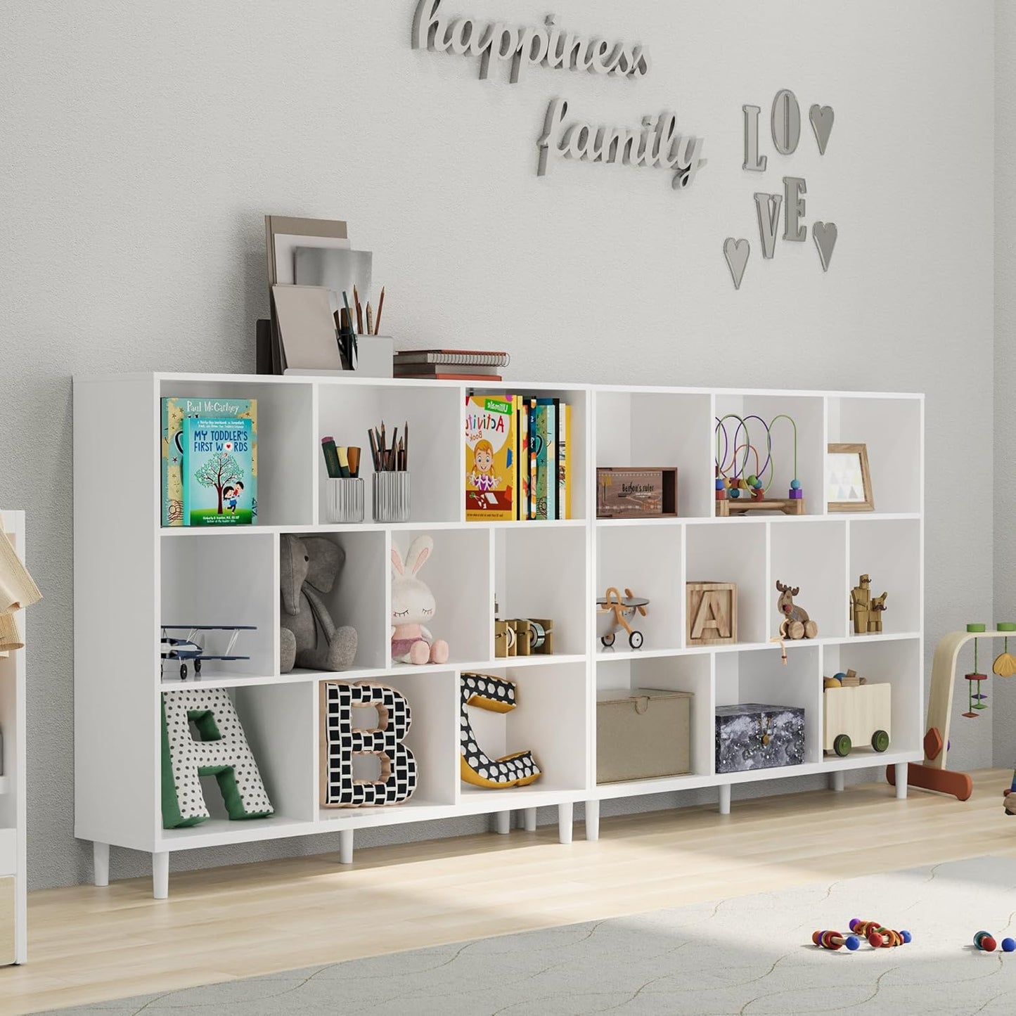 Wood Cube Storage Organizer White Bookshelf - 3-Tier Freestanding Storage Cabinet with Legs for Home Office, 10-Cubes Open Shelf
