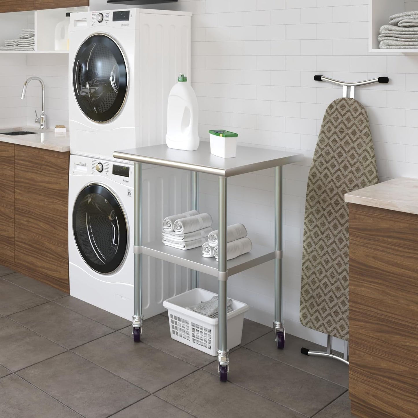 AmGood 24" x 30" Stainless Steel Work Table with Casters | Heavy Duty Metal Utility Table On Wheels | Kitchen Island Cart