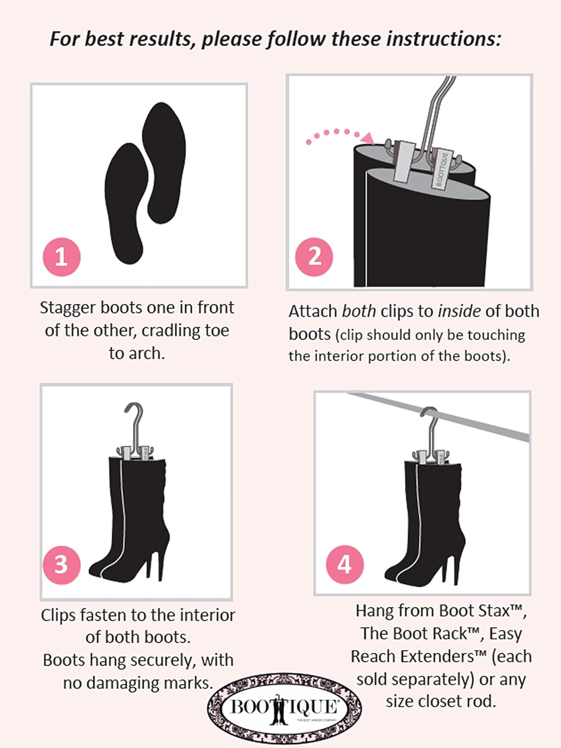 Boottique Boot Organizer: The Boot Rack Fits in Most Closets- Hangs, Holds, Shapes, & Protects Every Size and Style of Boots (6 Boot Hangers) (3 Silver Hangers Add-on)