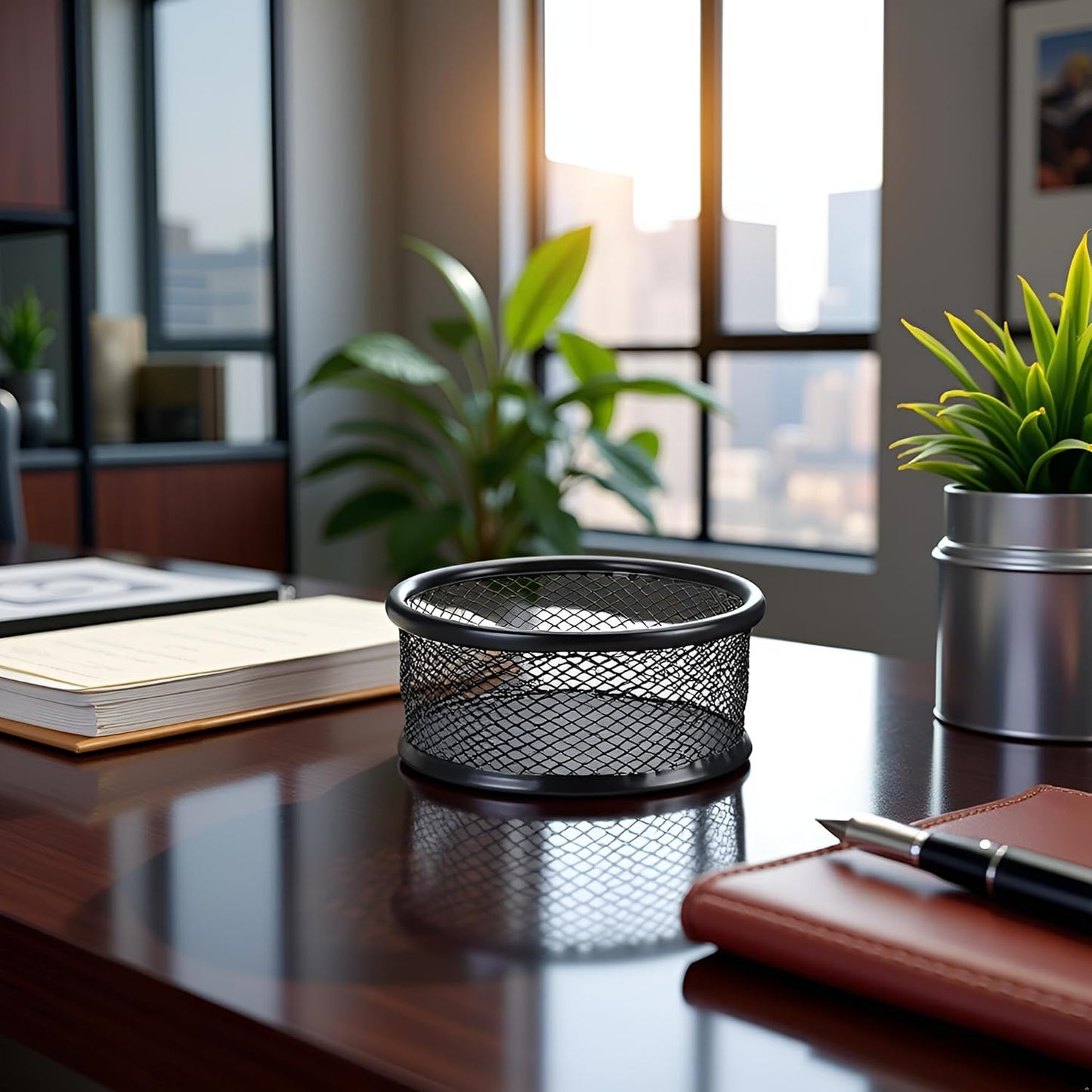 2Pcs Black Minimalist Metal Paper Clip Holder Mesh Paperclip Bowl Binder Clip Dispenser Desk Bobby Pin Container Organizer for Home Office Classroom School Desk Supplies Holders and Dispensers