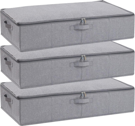 Underbed Storage Organizers, 23.6 x 11.8 x 5.9 Inch Fabric Container Bags with Lids, Storage Boxes for Blanket, Pillows, Shoes, Grey, 3 Pack