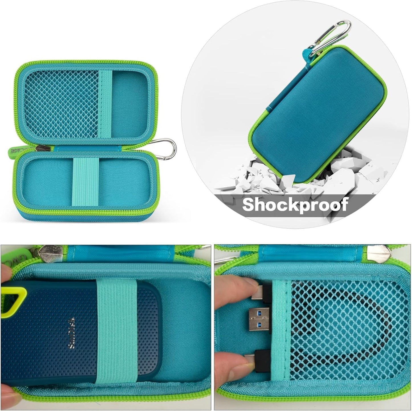 Hard Case Compatible with SanDisk 1TB 2TB 4TB 500GB 8TB Extreme Portable SSD - Up to 1050MB/s - USB-C, USB 3.2 Gen 2 External Solid State Hard Drive Storage Holder for Cables-Green (Box Only)