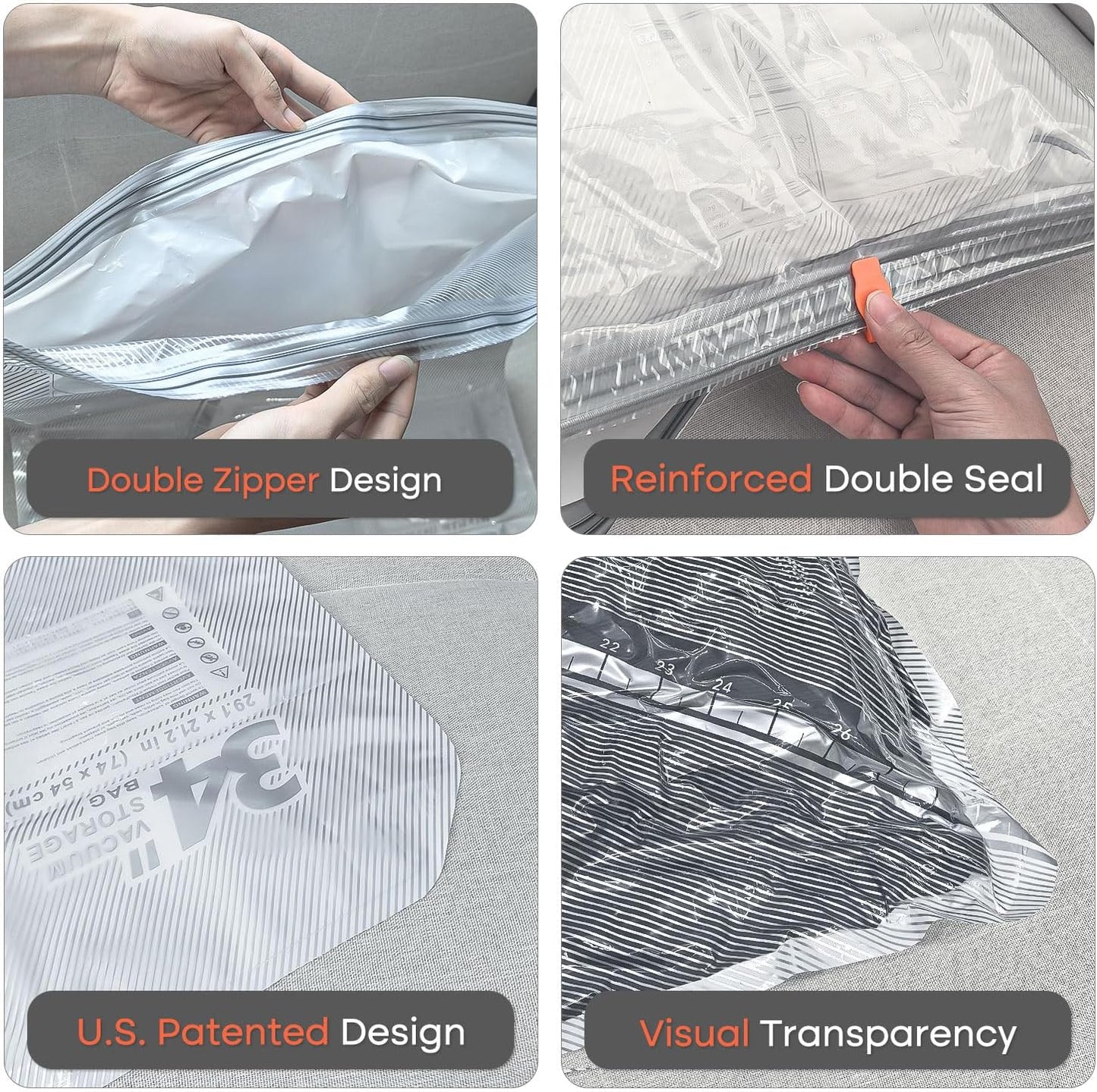 Vacuum Storage Bags for Clothing Travel, 8 Pack 29" Vacuum Seal Bags with Wireless Charging Pump Compression Packing for Clothes Suitcase Luggage Travel