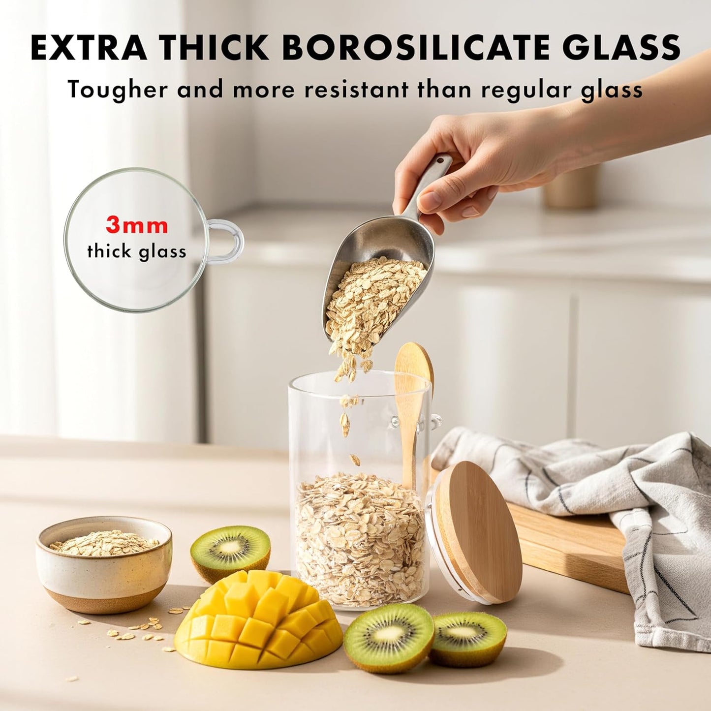Overnight Oats Containers with Lids, Labels & Spoons (4 x 16oz) Glass Jars for Oatmeal, Meal Prep, Food Storage | Leak-Proof Mason Jars for Oats, Cereal, Yogurt, Chia Pudding [Thicker Glass 3mm]