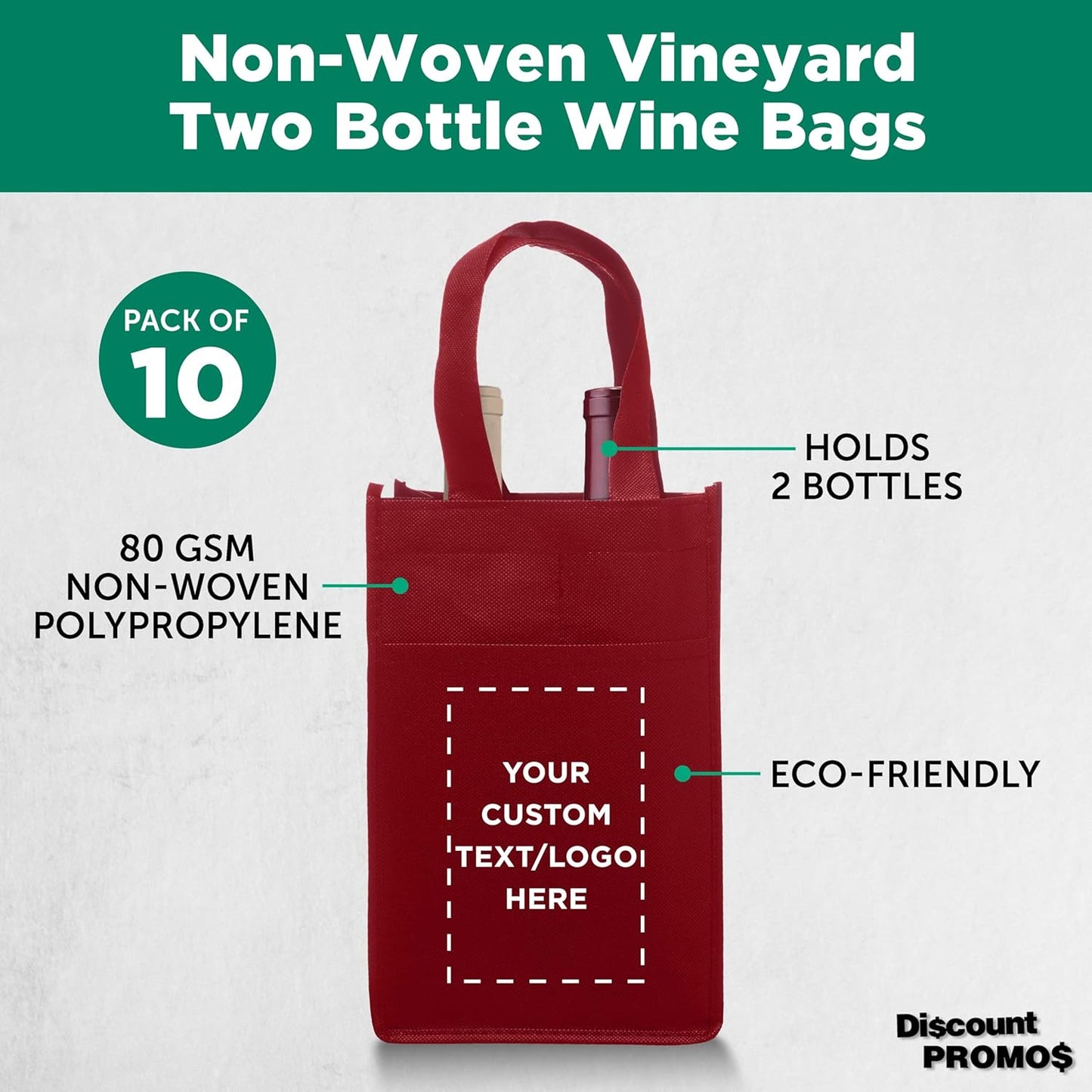 DISCOUNT PROMOS Non-Woven Vineyard Two Bottle Wine Bags