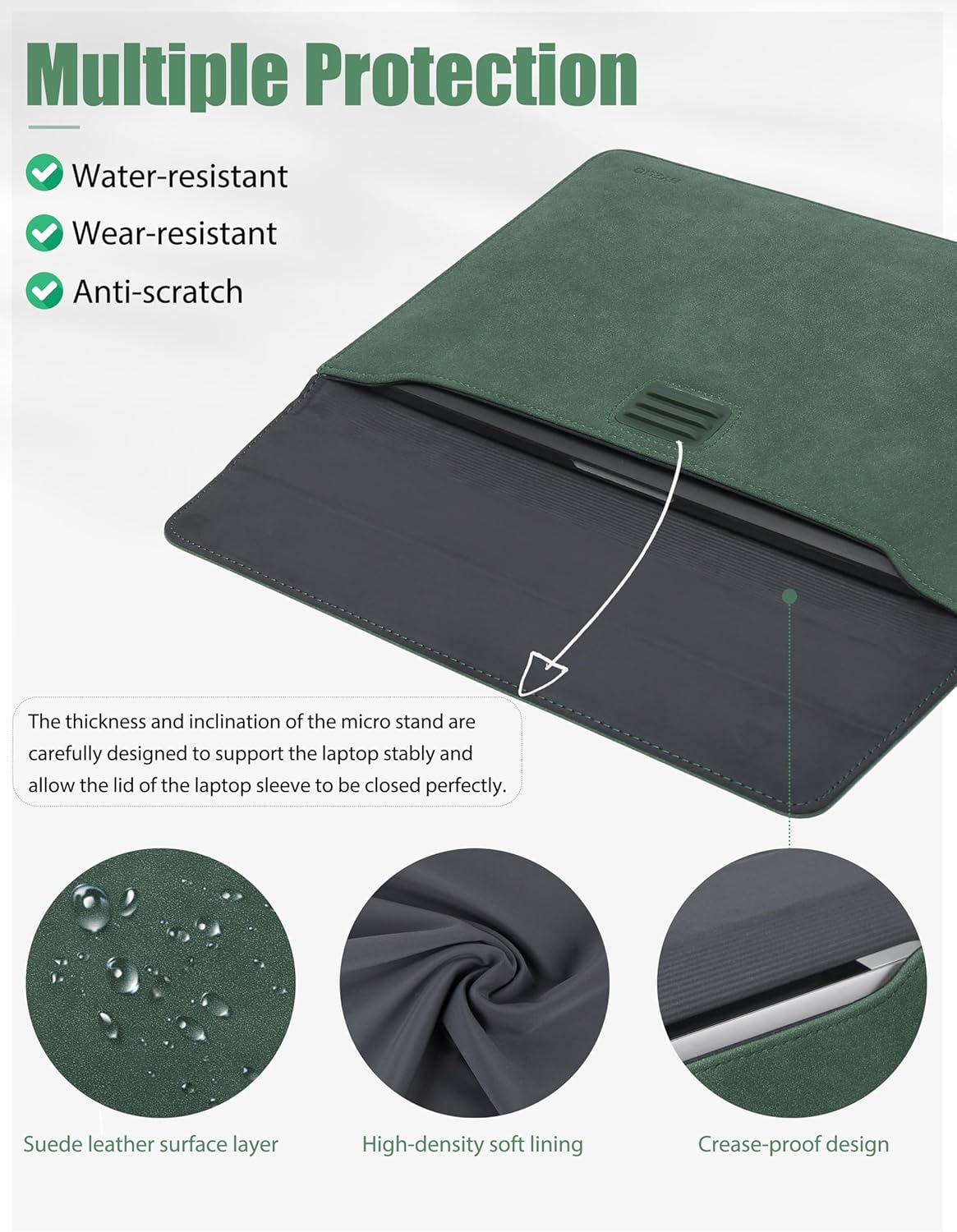 HYZUO 13 Inch Laptop Sleeve with Adjustable Stand for MacBook Air 13 M4 M3 M2 M1 2025-2018, MacBook Pro 13 M2 M1 2025-2016, Surface Pro, iPad Pro/Air 13 M4 M3 M2, XPS 13, with Pouch, Midnight Green