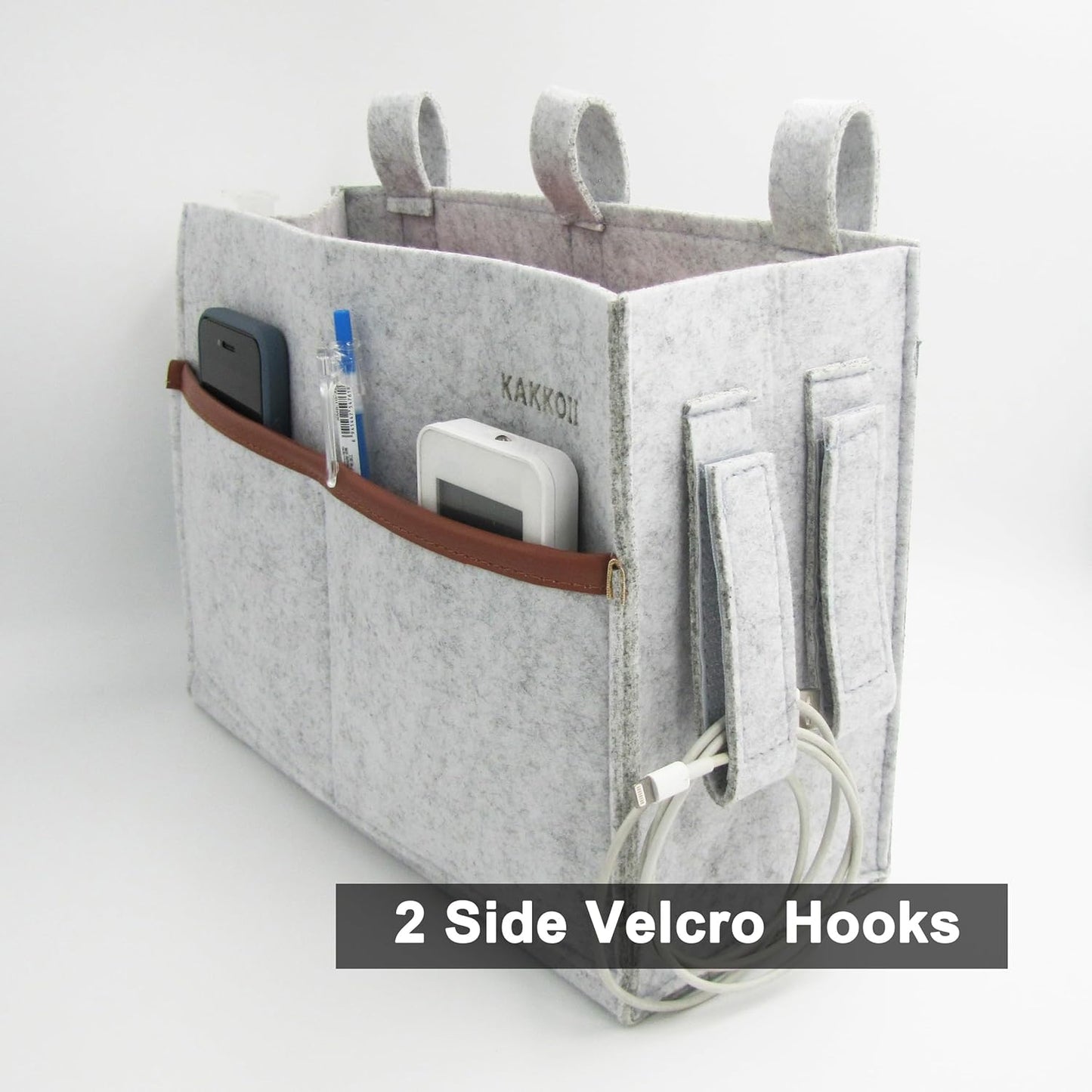 Bedside Caddy, Felt Bedside Storage Organizer, Hanging Storage Bag, Chair Organizer Caddy, Remote, Magazine, Drink Bottle Holder for Hospital, Dorm Bed, Baby Stuff, Office (Light Grey Small)